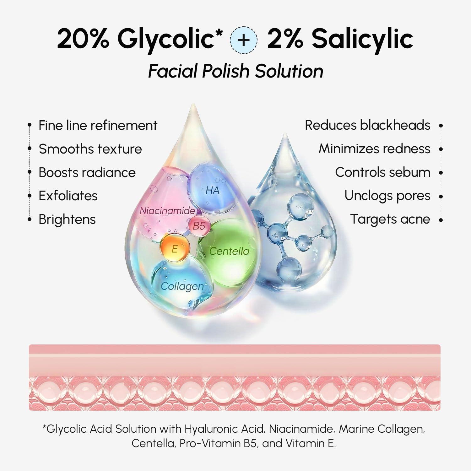 MAREE Glycolic Acid Pads – Toner Pads for Face Cleansing – Exfoliating Pad with Tea Tree Oil, Salicylic Acid & Vitamins E, B3, B5 – Acne Clearing, Skin Pore Resurfacing & Radiance Device – 50 Count(Glycolic Salicylic Pads)