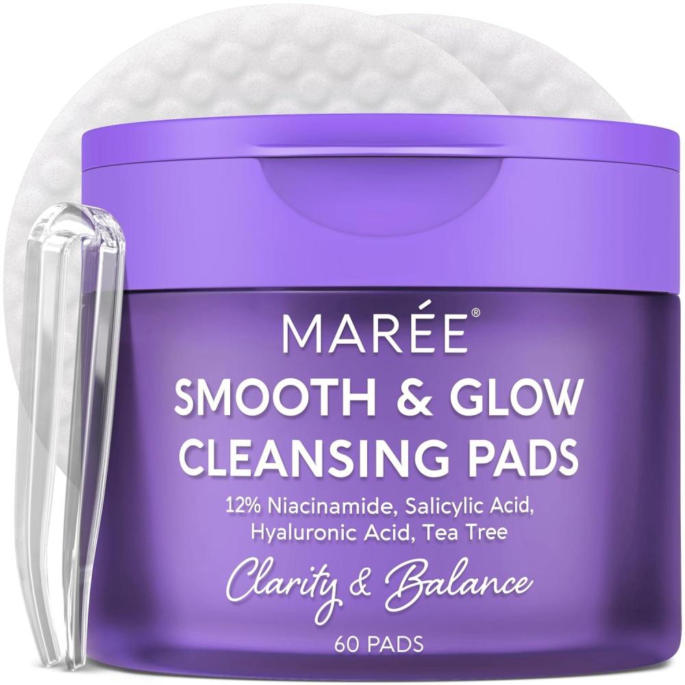 MAREE Glycolic Acid Pads – Toner Pads for Face Cleansing – Exfoliating Pad with Tea Tree Oil, Salicylic Acid & Vitamins E, B3, B5 – Acne Clearing, Skin Pore Resurfacing & Radiance Device – 80 Count(Niacinamide Pads)