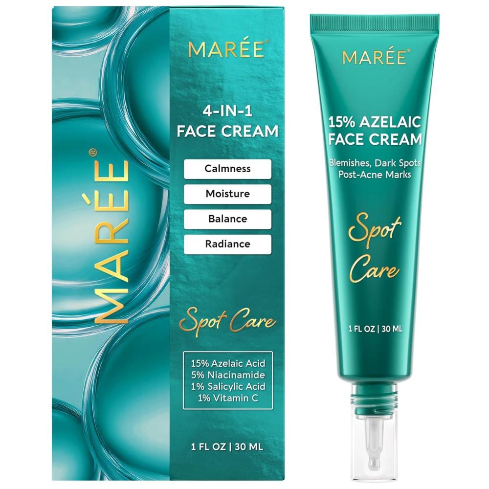 MAREE Azelaic Acid 15% Face Cream – Azelaic Acid Treatment with Niacinamide & Salicylic Acid – Dark Spot Corrector for Face, Redness Relief, Smooth Even Skin Tone – Acido Azelaico for Acne Prone Skin(1 Fl Oz (Pack of 1))