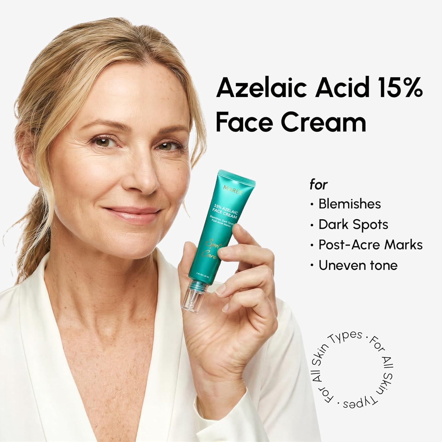 MAREE Azelaic Acid 15% Face Cream – Azelaic Acid Treatment with Niacinamide & Salicylic Acid – Dark Spot Corrector for Face, Redness Relief, Smooth Even Skin Tone – Acido Azelaico for Acne Prone Skin(1 Fl Oz (Pack of 1))