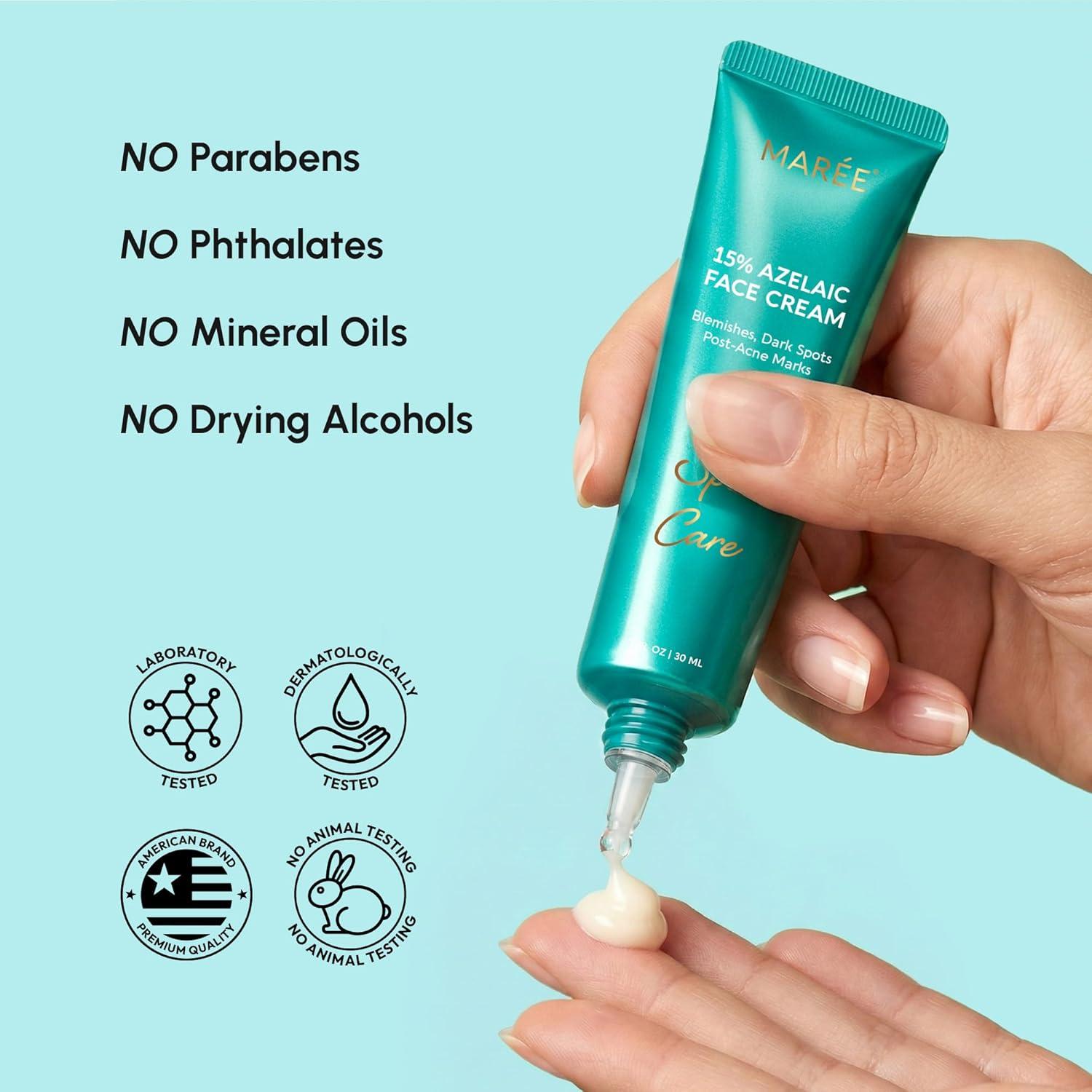 MAREE Azelaic Acid 15% Face Cream – Azelaic Acid Treatment with Niacinamide & Salicylic Acid – Dark Spot Corrector for Face, Redness Relief, Smooth Even Skin Tone – Acido Azelaico for Acne Prone Skin(1 Fl Oz (Pack of 1))