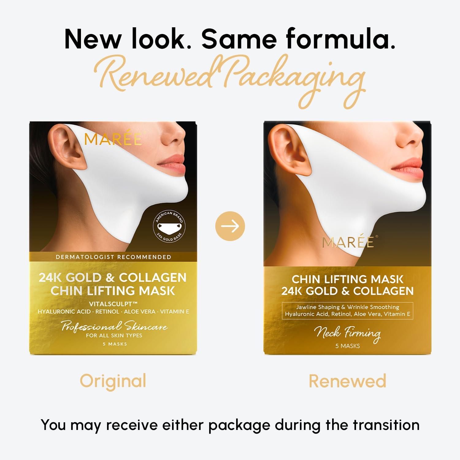 MAREE V Line Lifting Mask with 24K Gold – Deep Collagen Face Mask for Women – Jawline Shaper Mask with Retinol & Hyaluronic Acid – Neck Tightening & Firming – Double Chin Strap for Face Lift(24K Gold)
