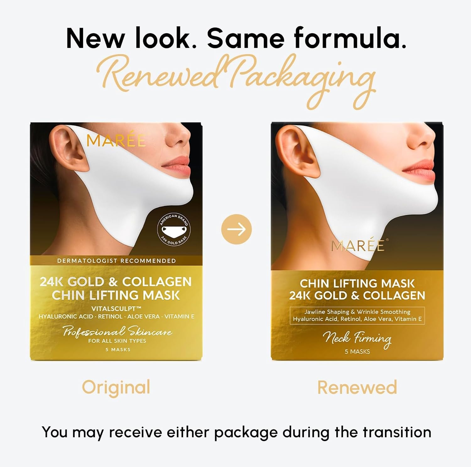 MAREE V Line Lifting Mask with PDRN Salmon DNA – Deep Collagen Face Mask for Women – Jawline Shaper Facial Masks with Retinol – Tightening & Firming Neck Lift Tape – Double Chin Strap for Face Lift(Gold)