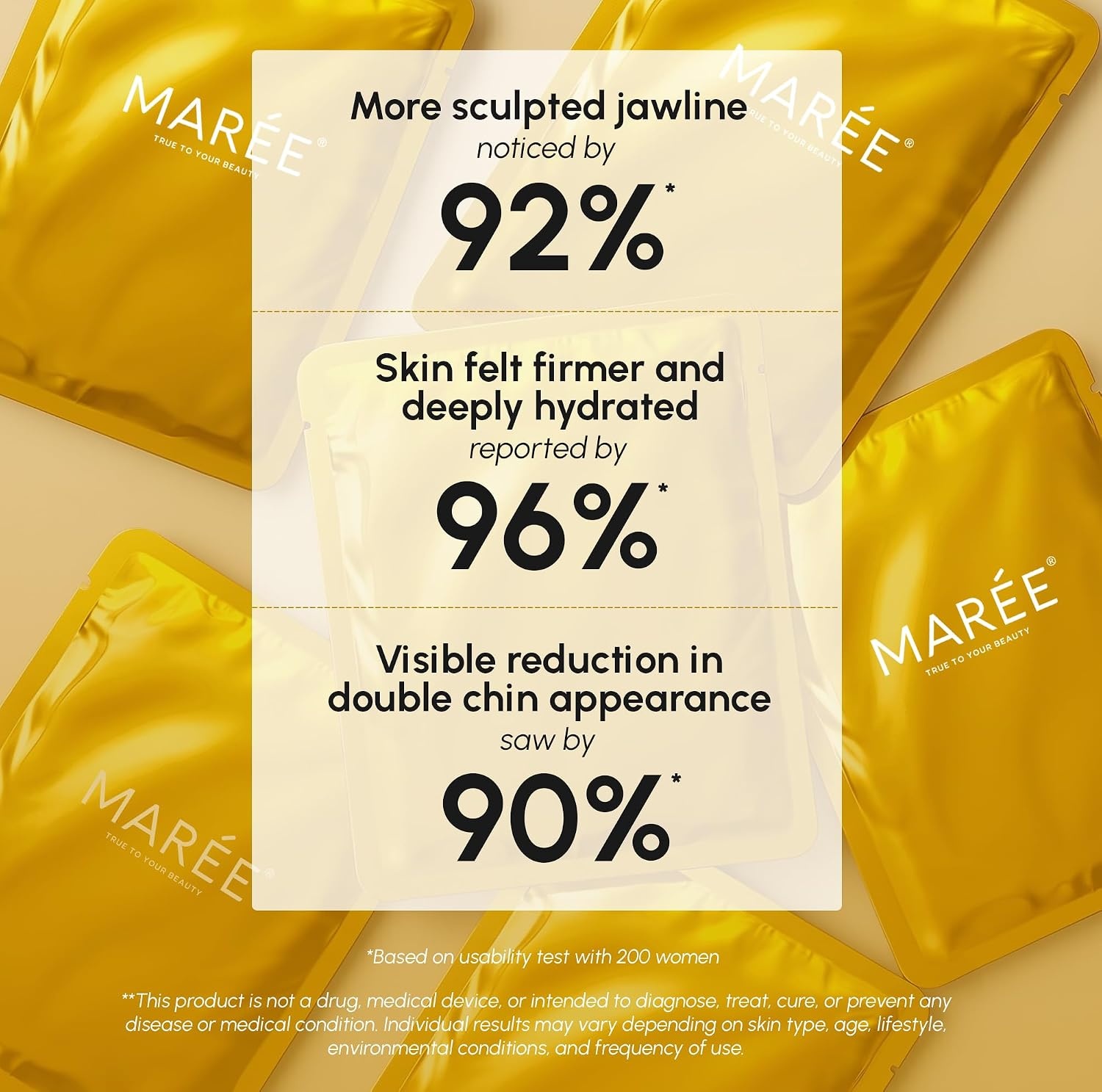 MAREE V Line Lifting Mask with PDRN Salmon DNA – Deep Collagen Face Mask for Women – Jawline Shaper Facial Masks with Retinol – Tightening & Firming Neck Lift Tape – Double Chin Strap for Face Lift(Gold)