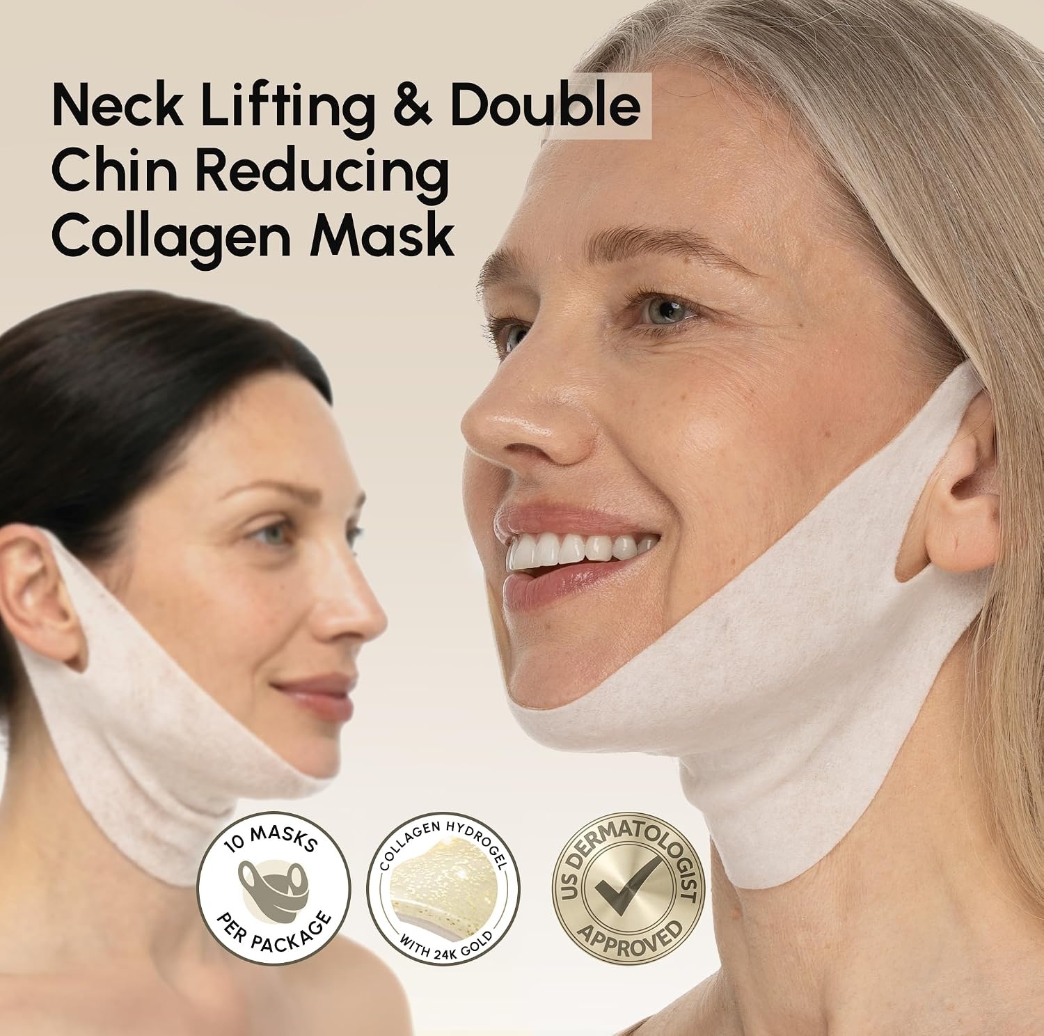 MAREE V Line Lifting Mask with PDRN Salmon DNA – Deep Collagen Face Mask for Women – Jawline Shaper Facial Masks with Retinol – Tightening & Firming Neck Lift Tape – Double Chin Strap for Face Lift(Gold)