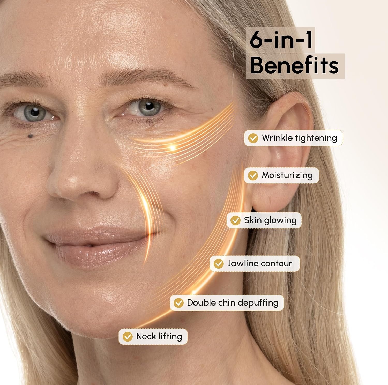 MAREE V Line Lifting Mask with PDRN Salmon DNA – Deep Collagen Face Mask for Women – Jawline Shaper Facial Masks with Retinol – Tightening & Firming Neck Lift Tape – Double Chin Strap for Face Lift(Gold)