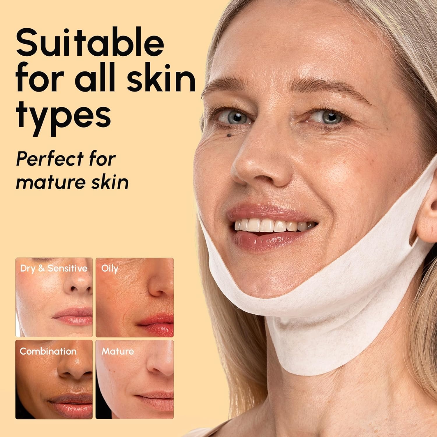 MAREE V Line Lifting Mask with PDRN Salmon DNA – Deep Collagen Face Mask for Women – Jawline Shaper Facial Masks with Retinol – Tightening & Firming Neck Lift Tape – Double Chin Strap for Face Lift(Gold)
