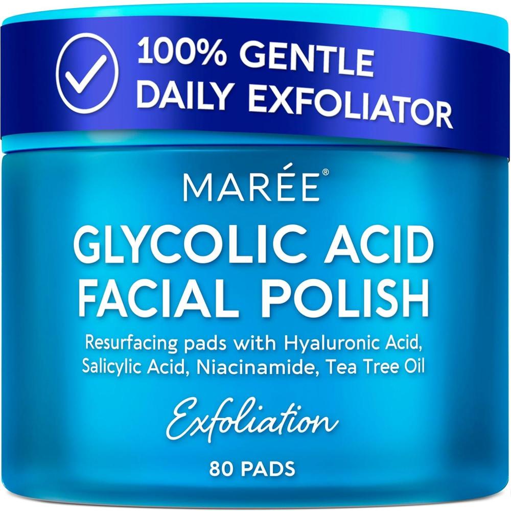 MAREE Glycolic Acid Pads – Toner Pads for Face Cleansing – Exfoliating Pad with Tea Tree Oil, Salicylic Acid & Vitamins E, B3, B5 – Acne Clearing, Skin Pore Resurfacing & Radiance Device – 80 Count(Glycolic Pads 80 Pcs)