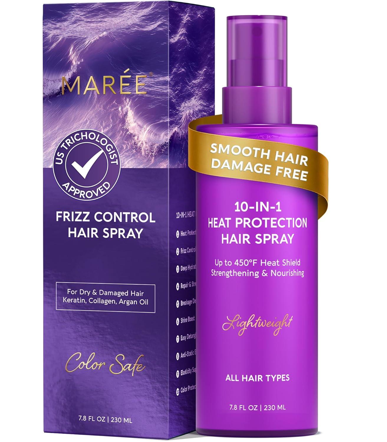 MAREE 10-in-1 Heat Protection Spray for Hair – Heat Protectant for Hair with Keratin, Collagen & Argan Oil – Frizz Control Hair Spray Women Care Product – Anti Frizz Protector de Calor para el Cabello(Heat Hair Spray)