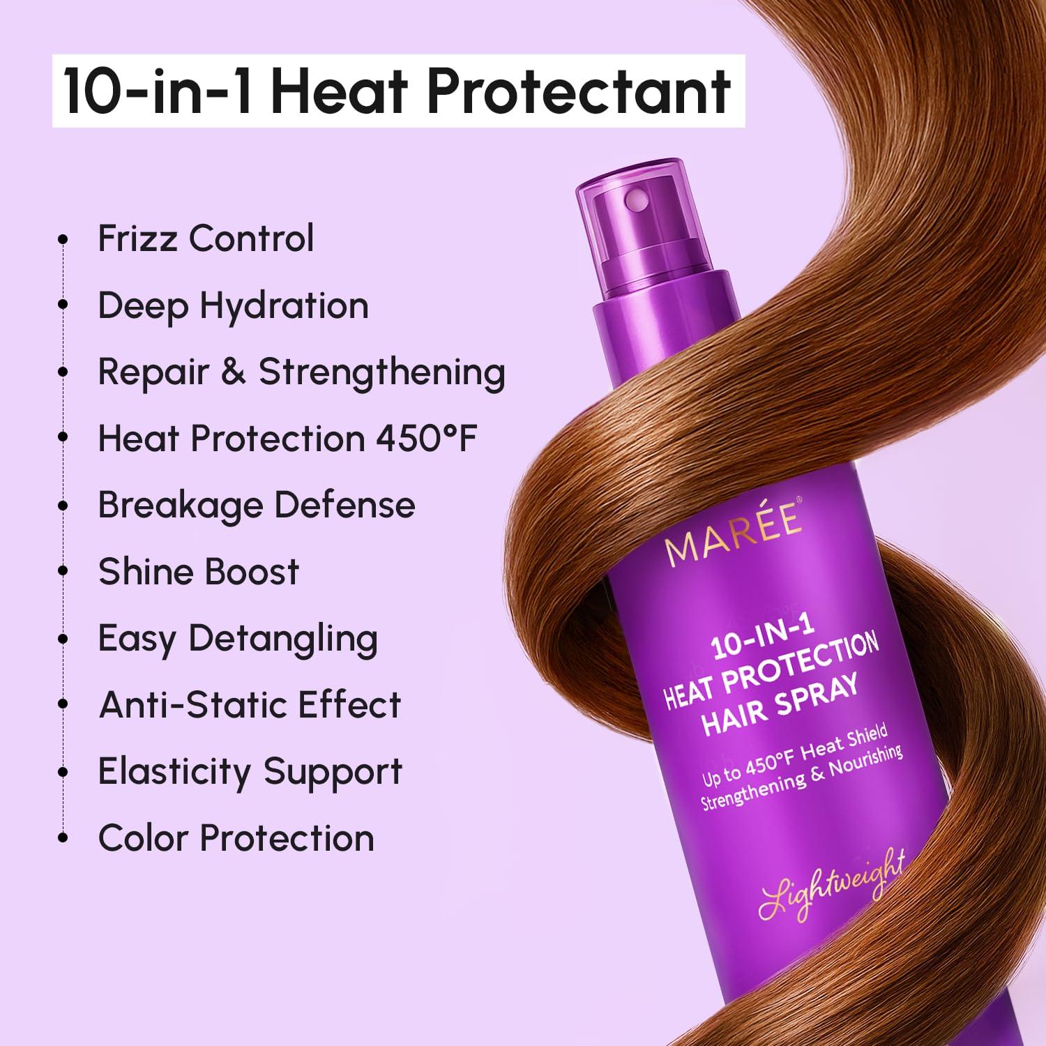 MAREE 10-in-1 Heat Protection Spray for Hair – Heat Protectant for Hair with Keratin, Collagen & Argan Oil – Frizz Control Hair Spray Women Care Product – Anti Frizz Protector de Calor para el Cabello(Heat Hair Spray)