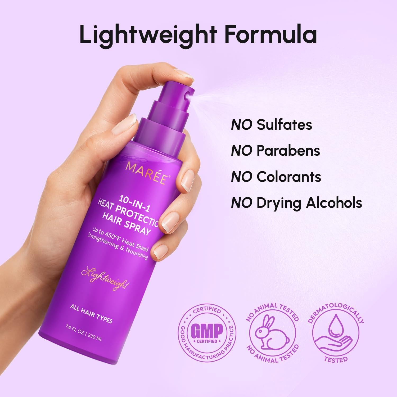 MAREE 10-in-1 Heat Protection Spray for Hair – Heat Protectant for Hair with Keratin, Collagen & Argan Oil – Frizz Control Hair Spray Women Care Product – Anti Frizz Protector de Calor para el Cabello(Heat Hair Spray)