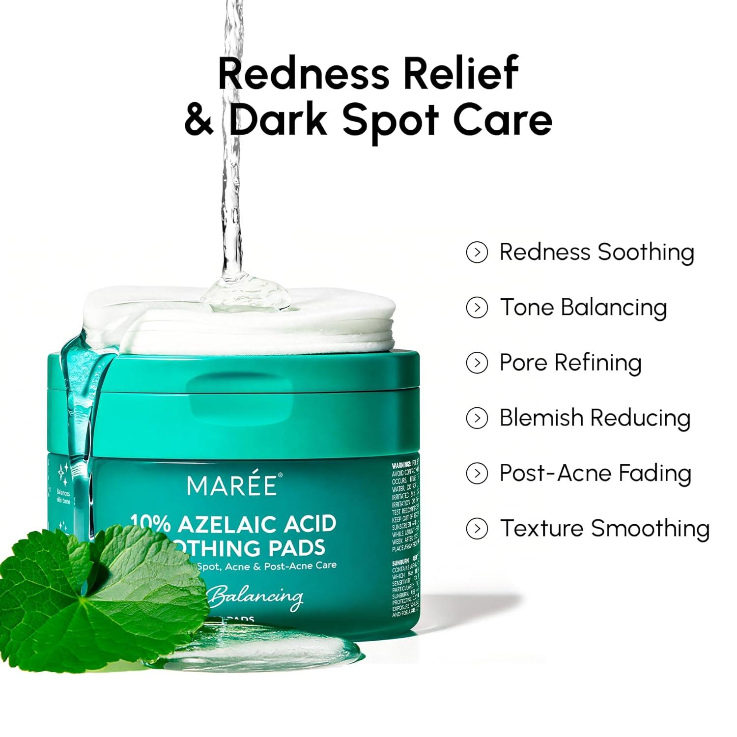 MAREE Glycolic Acid Pads – Toner Pads for Face Cleansing – Exfoliating Pad with Tea Tree Oil, Salicylic Acid & Vitamins E, B3, B5 – Acne Clearing, Skin Pore Resurfacing & Radiance Device – 50 Count(Azelaic Pads)