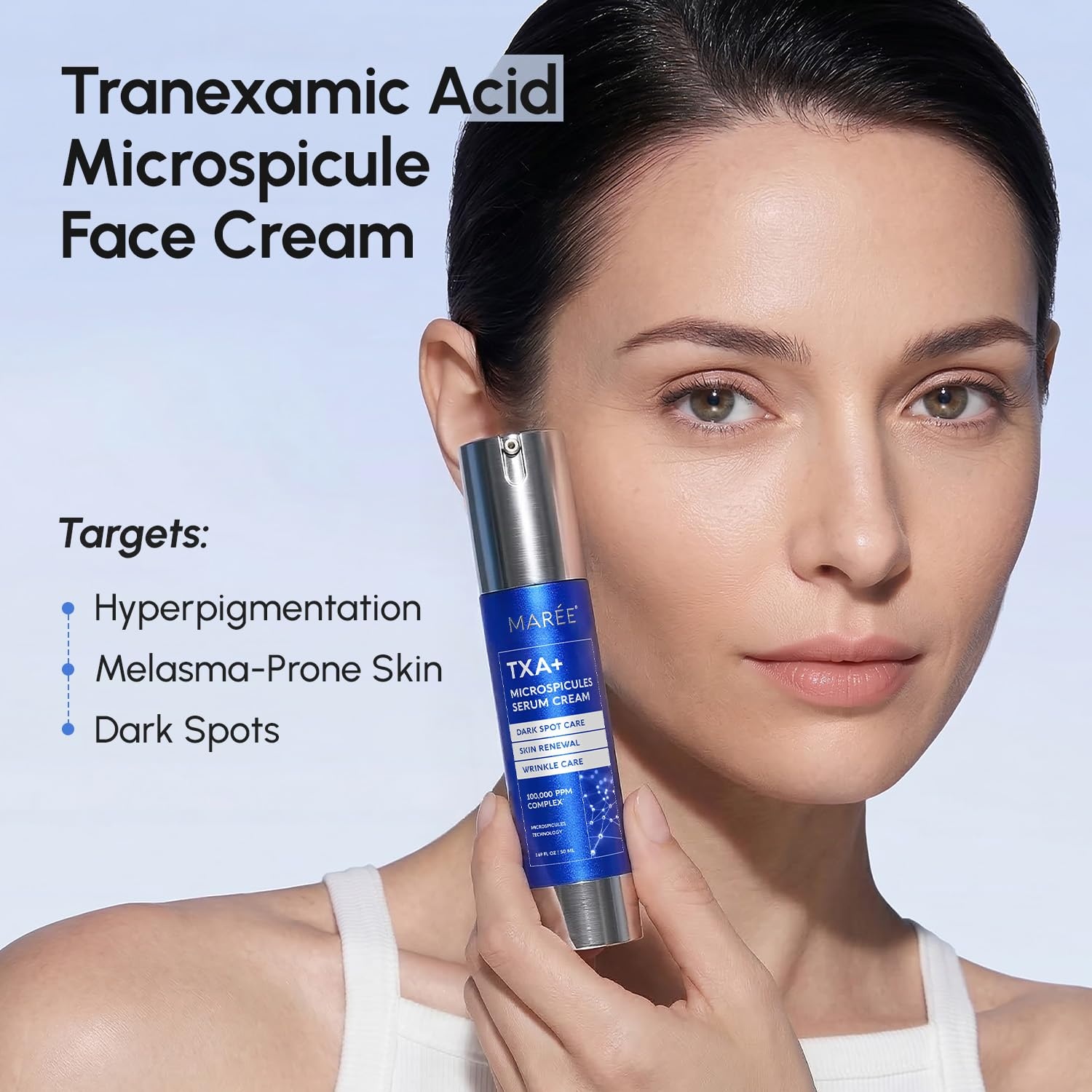 MAREE 10% Tranexamic Serum Cream – Alpha Arbutin Cream with Tranexamic Acid, Niacinamide – Dark Spot Corrector with Alfa Arbutin – Acido Tranexamico Crema para Manchas Oscuras en la Cara(Dark Blue)