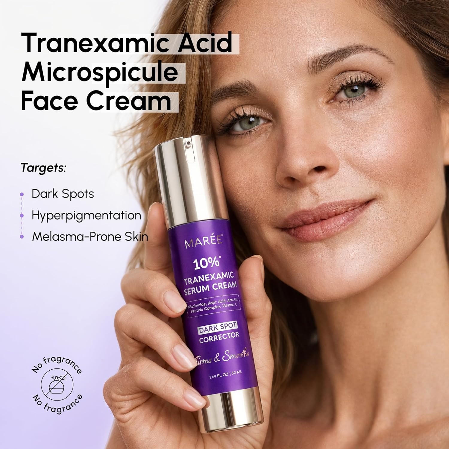 MAREE 10% Tranexamic Serum Cream – Alpha Arbutin Cream with Tranexamic Acid, Niacinamide – Dark Spot Corrector with Alfa Arbutin – Acido Tranexamico Crema para Manchas Oscuras en la Cara(Purple)