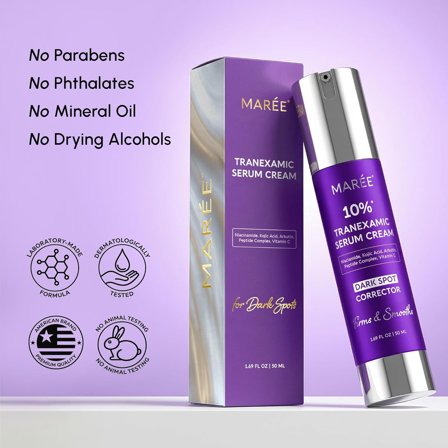 MAREE 10% Tranexamic Serum Cream – Alpha Arbutin Cream with Tranexamic Acid, Niacinamide – Dark Spot Corrector with Alfa Arbutin – Acido Tranexamico Crema para Manchas Oscuras en la Cara(Purple)