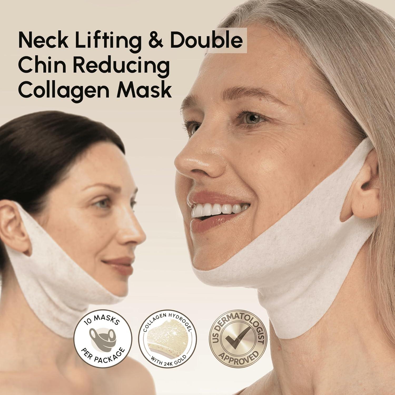 MAREE Chin Strap V Line Lifting Mask – 24K Gold Face & Neck Lift Tape Mask – Double Chin Strap for Sleeping – Neck Wrinkle Patches Reducer & Jawline Shaper for Firming, Tightening & Lifting – 10 PCS(10 Count (Pack of 1))