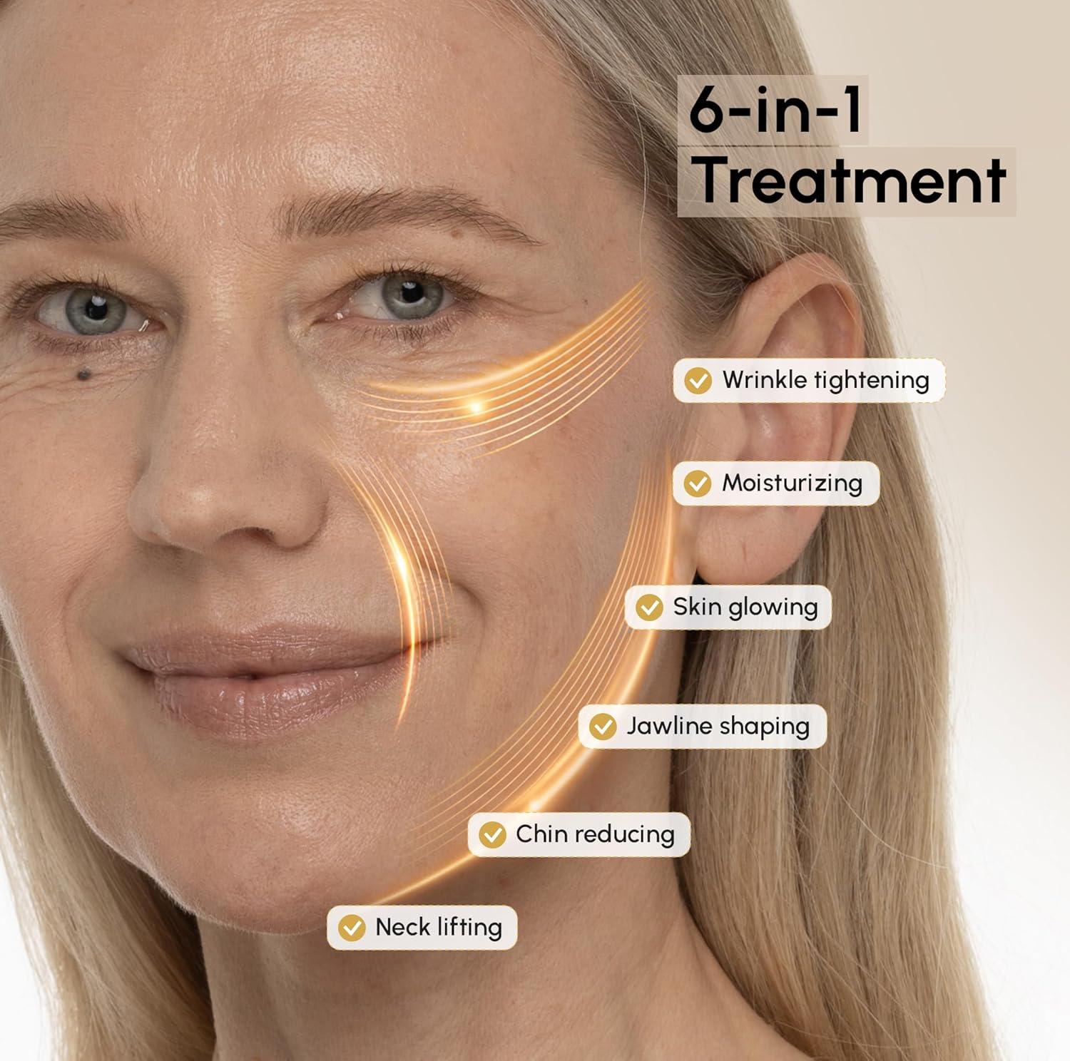 MAREE Chin Strap V Line Lifting Mask – 24K Gold Face & Neck Lift Tape Mask – Double Chin Strap for Sleeping – Neck Wrinkle Patches Reducer & Jawline Shaper for Firming, Tightening & Lifting – 10 PCS(10 Count (Pack of 1))