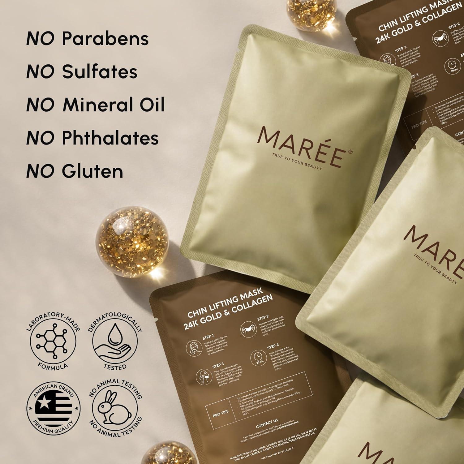 MAREE Chin Strap V Line Lifting Mask – 24K Gold Face & Neck Lift Tape Mask – Double Chin Strap for Sleeping – Neck Wrinkle Patches Reducer & Jawline Shaper for Firming, Tightening & Lifting – 10 PCS(10 Count (Pack of 1))