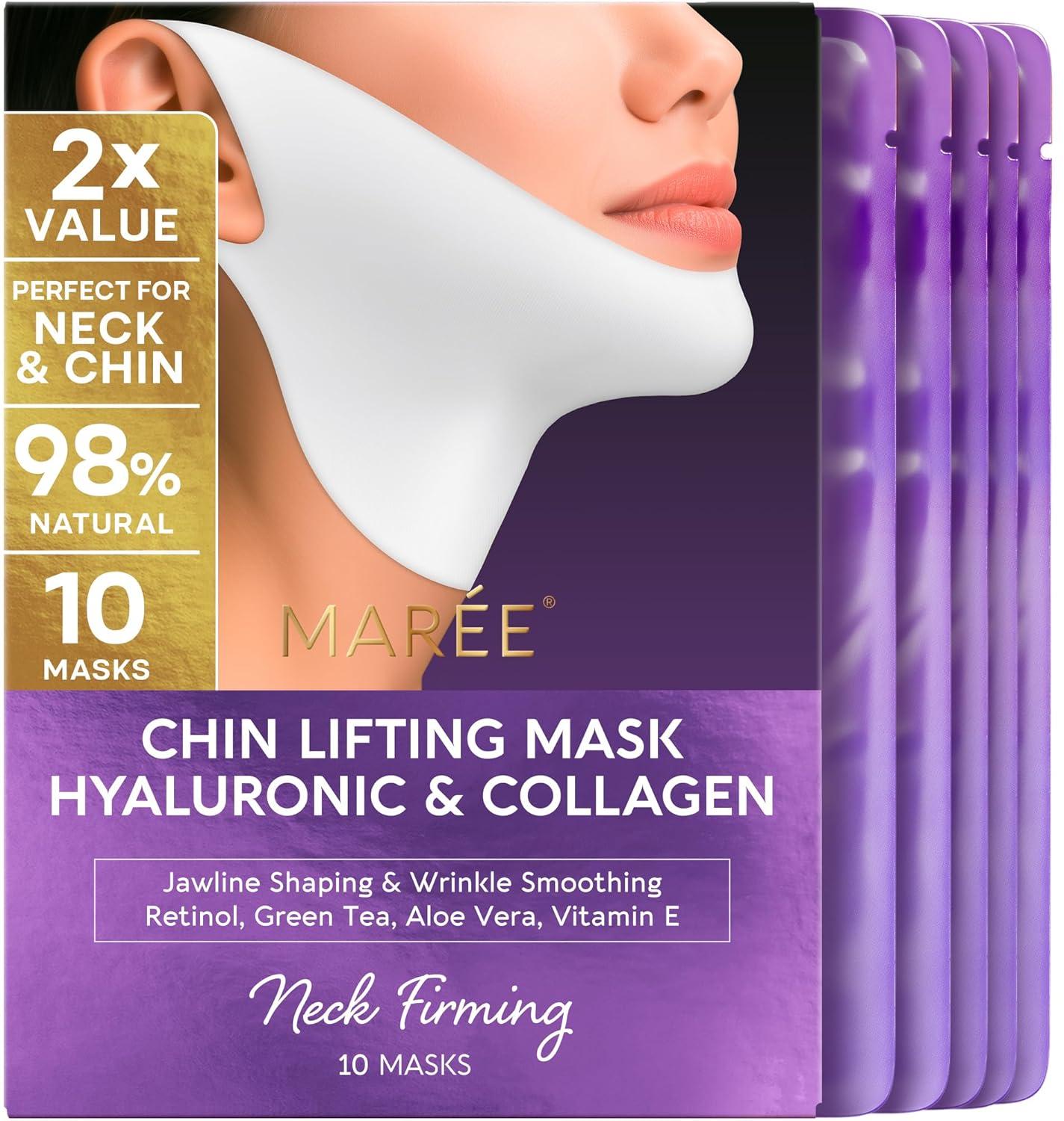 MAREE V Line Lifting Mask with 24K Gold – Deep Collagen Face Mask for Women – Jawline Shaper Mask with Retinol & Hyaluronic Acid – Neck Tightening & Firming – Double Chin Strap for Face Lift(Hyaluronic Acid)