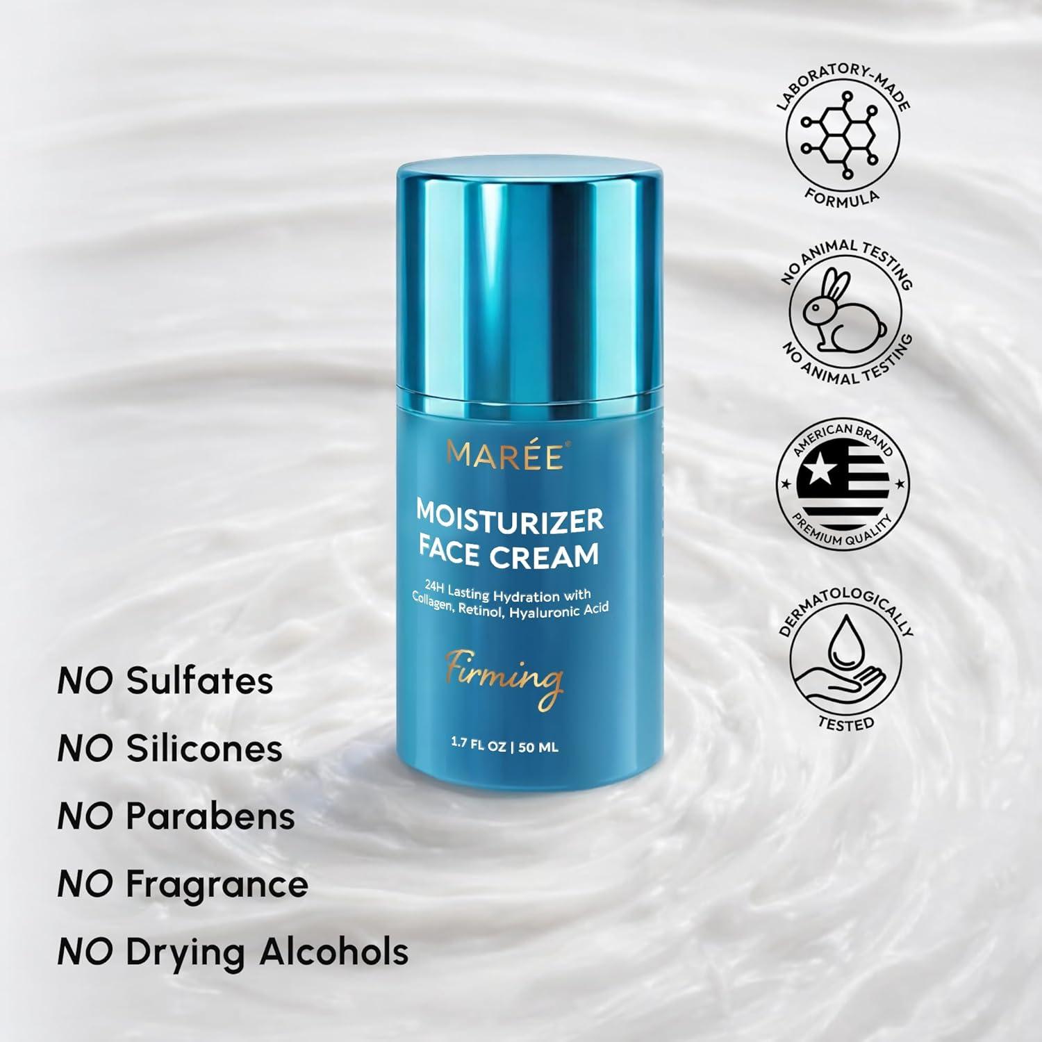 MAREE Face Moisturizer – Retinol Face Cream for Women Moisturizing with Collagen & Hyaluronic Acid – Day & Night Anti-Aging Facial Wrinkle DD Cream Moisturizer for Dry Skin – Crema Para la Cara(Firming & Lifting)