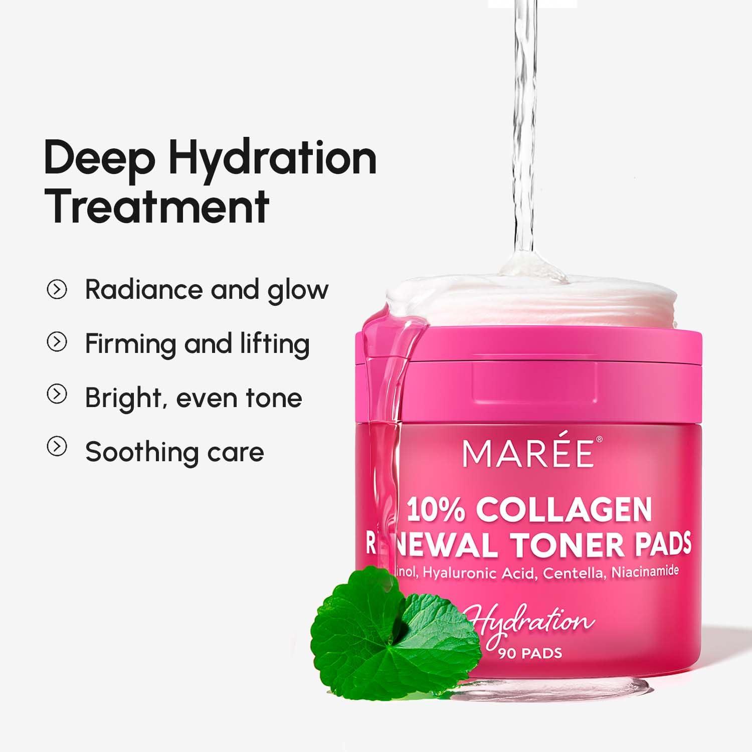 MAREE Glycolic Acid Pads – Toner Pads for Face Cleansing – Exfoliating Pad with Tea Tree Oil, Salicylic Acid & Vitamins E, B3, B5 – Acne Clearing, Skin Pore Resurfacing & Radiance Device – 50 Count(Retinol & Collagen Pads)