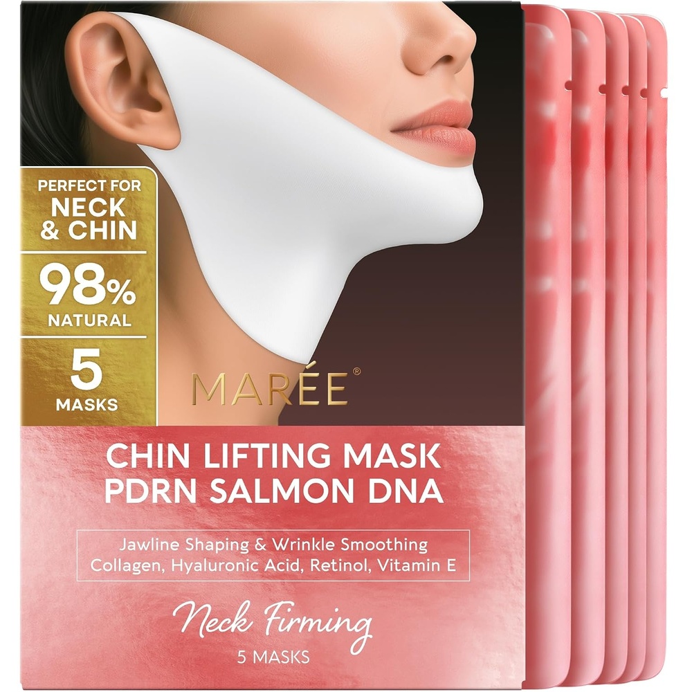 MAREE V Line Lifting Mask with PDRN Salmon DNA – Deep Collagen Face Mask for Women – Jawline Shaper Facial Masks with Retinol – Tightening & Firming Neck Lift Tape – Double Chin Strap for Face Lift(Salmon)