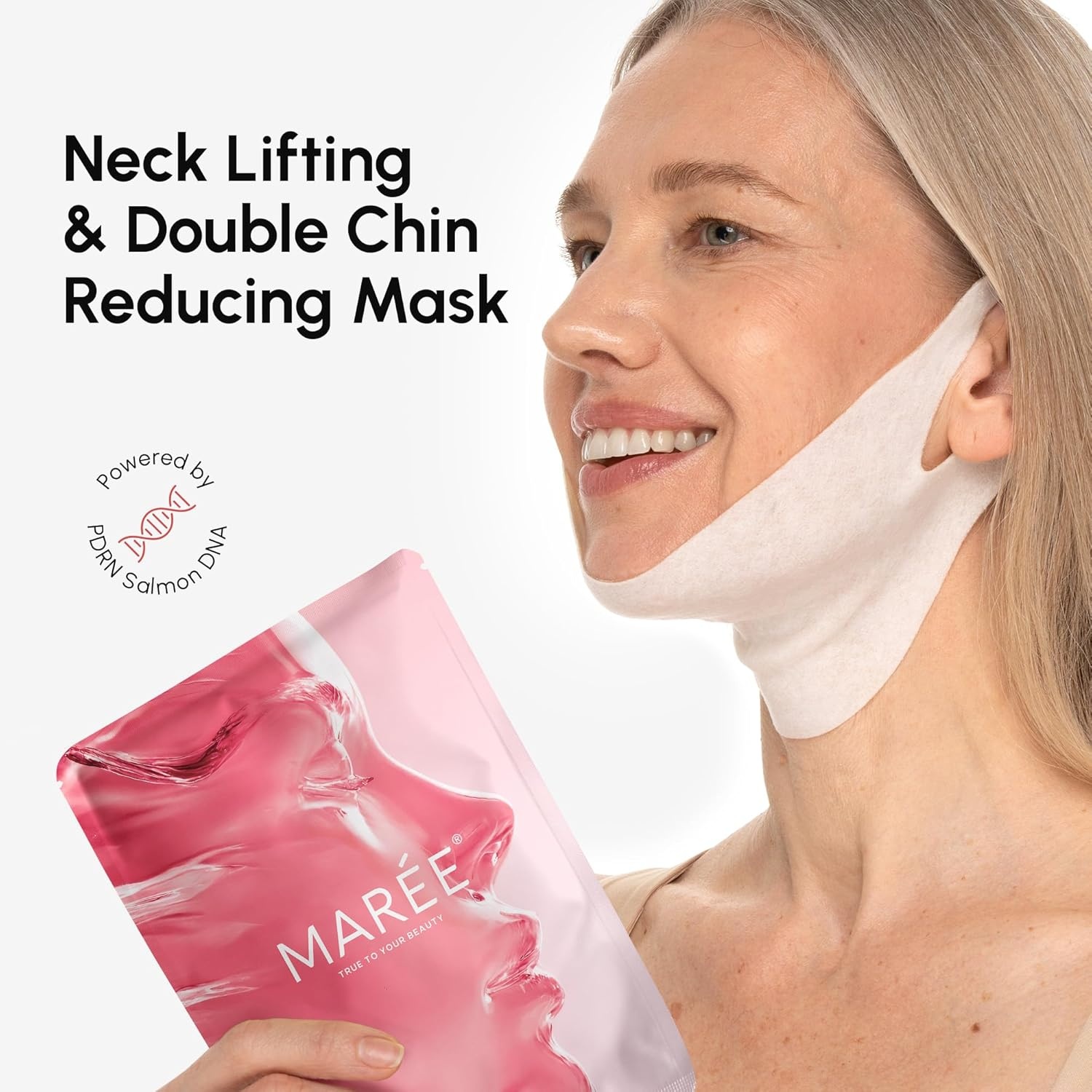 MAREE V Line Lifting Mask with PDRN Salmon DNA – Deep Collagen Face Mask for Women – Jawline Shaper Facial Masks with Retinol – Tightening & Firming Neck Lift Tape – Double Chin Strap for Face Lift(Salmon)