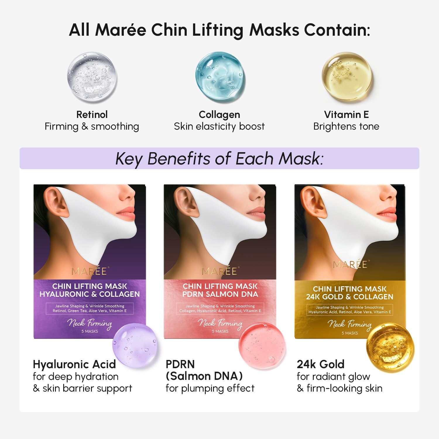 MAREE V Line Lifting Mask with PDRN Salmon DNA – Deep Collagen Face Mask for Women – Jawline Shaper Facial Masks with Retinol – Tightening & Firming Neck Lift Tape – Double Chin Strap for Face Lift(Salmon)