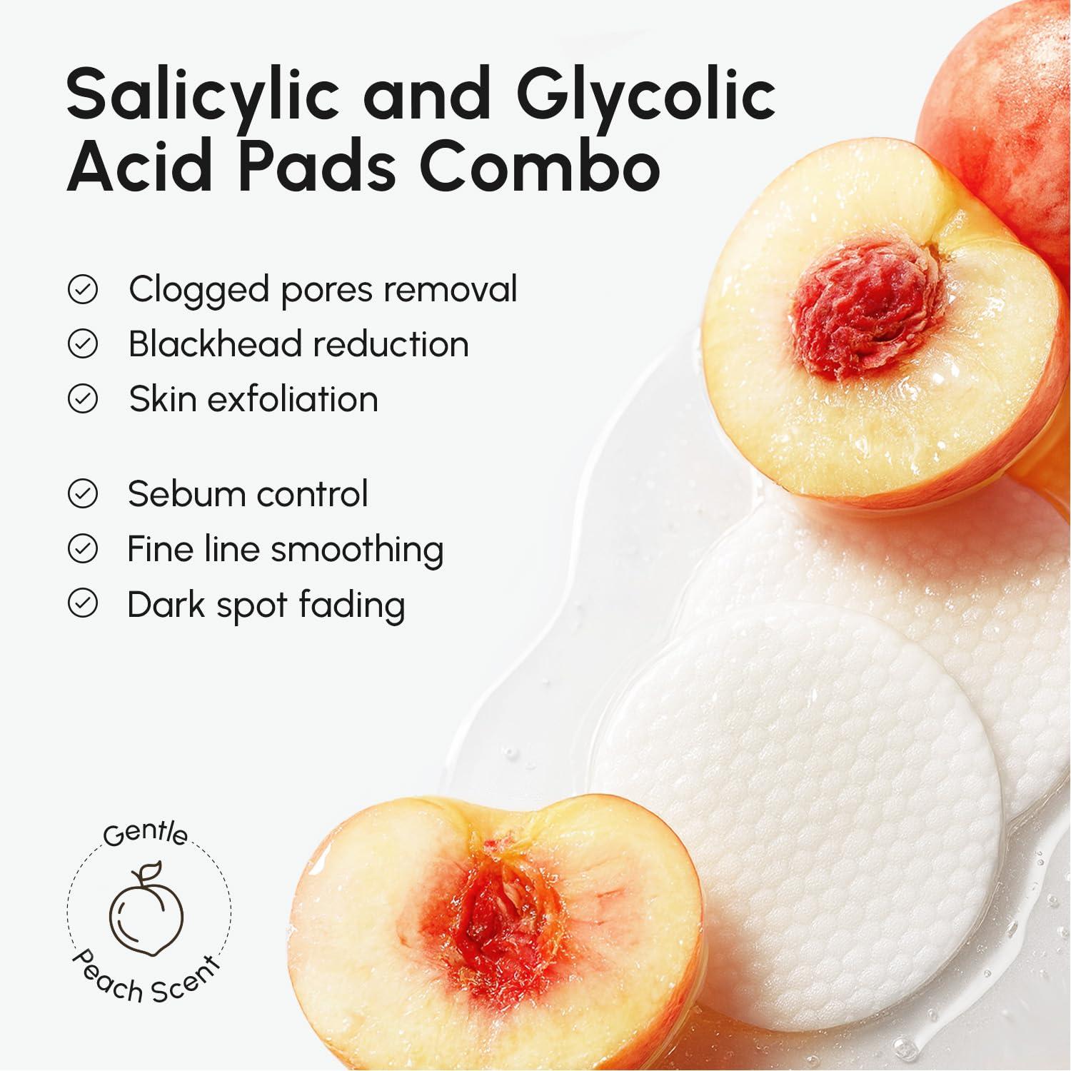 MAREE Glycolic Acid Pads – Toner Pads for Face Cleansing – Exfoliating Pad with Tea Tree Oil, Salicylic Acid & Vitamins E, B3, B5 – Acne Clearing, Skin Pore Resurfacing & Radiance Device – 80 Count(Glycolic Salicylic Pads)