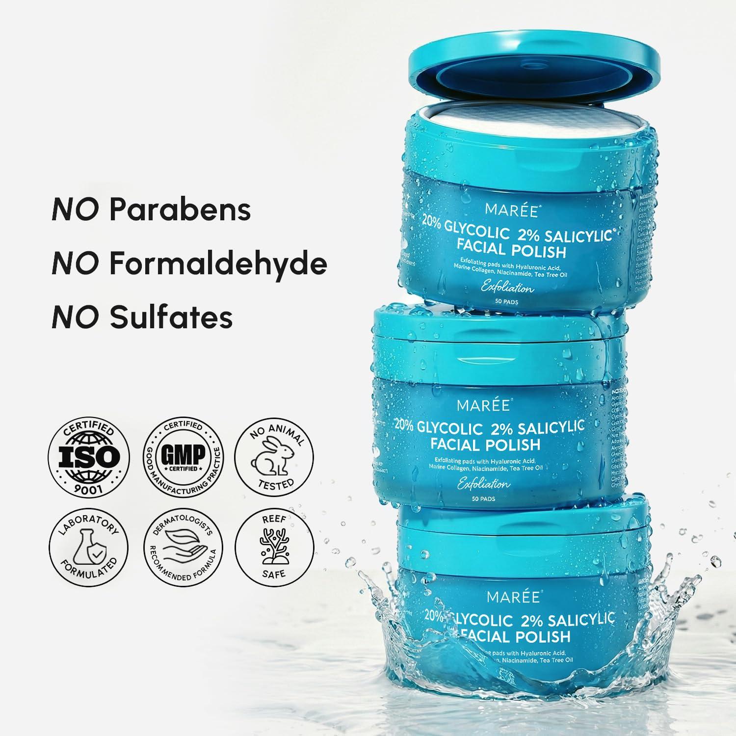 MAREE Hyaluronic Acid Toner Pads – Hydrating Face Wipes for Women Cleansing – Zero Pore Toning Brightening Exfoliating Face Pads – Pore Reducer Facial Peels – Acne Treatment Device(Azure)