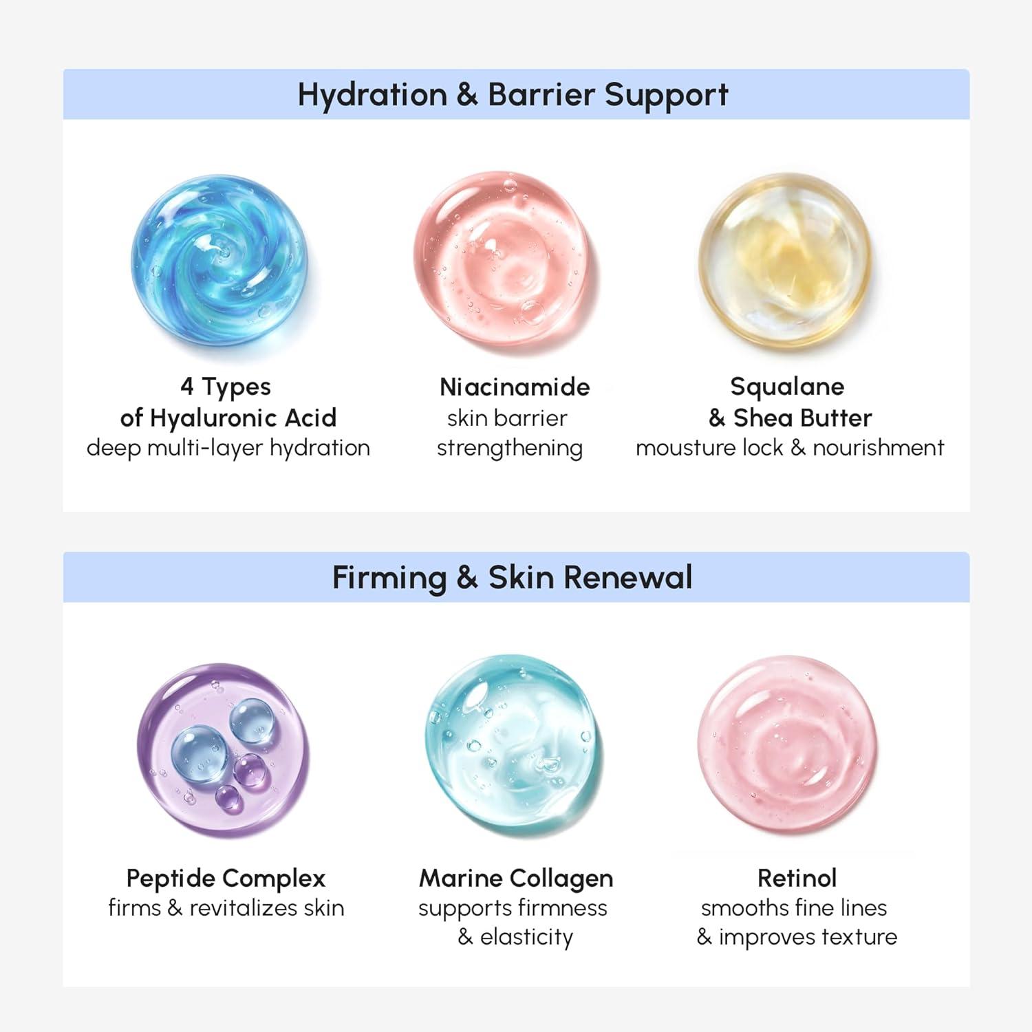 MAREE Face Moisturizer – Retinol Face Cream for Women Moisturizing with Collagen & Hyaluronic Acid – Day & Night Anti-Aging Facial Wrinkle DD Cream Moisturizer for Dry Skin – Crema Para la Cara(24H Hydration)