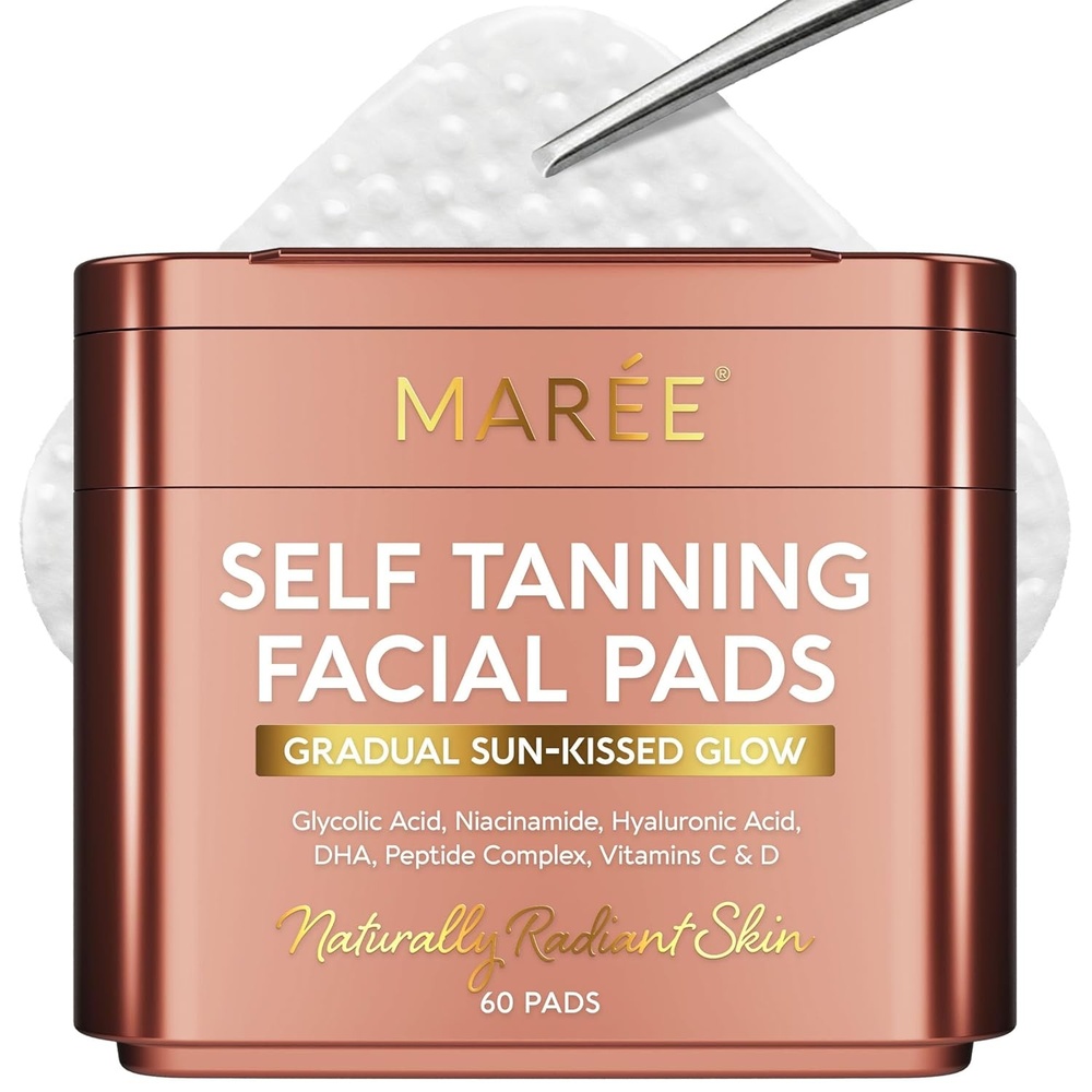 MAREE Self Tanning Facial Pads – Exfoliating Glow Pads & Tan Towels for Face & Body – Travel Size Self Tanner Wipes for Sunless Face Tanning – No Rinse Gradual Natural Fair to Medium Tan Towelettes(Brown)