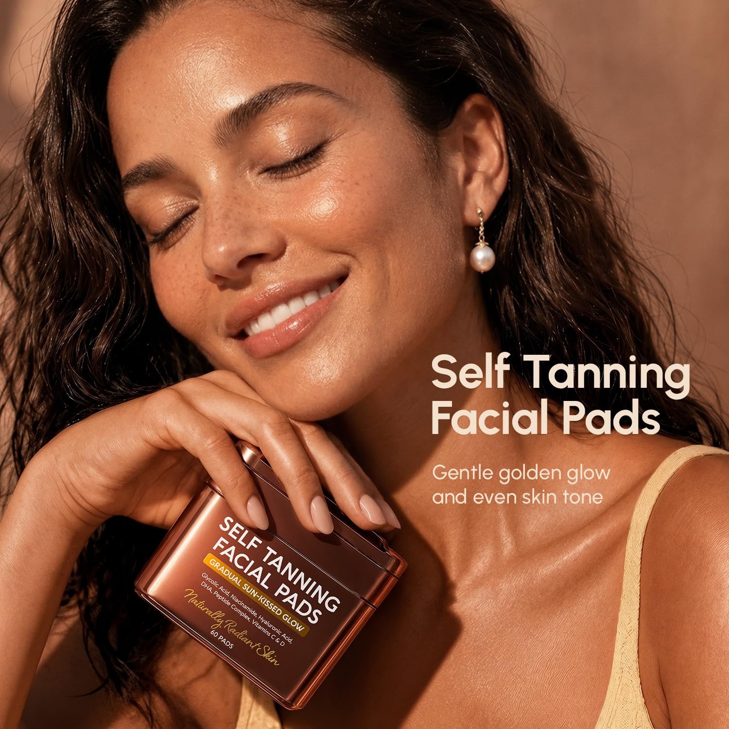 MAREE Self Tanning Facial Pads – Exfoliating Glow Pads & Tan Towels for Face & Body – Travel Size Self Tanner Wipes for Sunless Face Tanning – No Rinse Gradual Natural Fair to Medium Tan Towelettes(Brown)