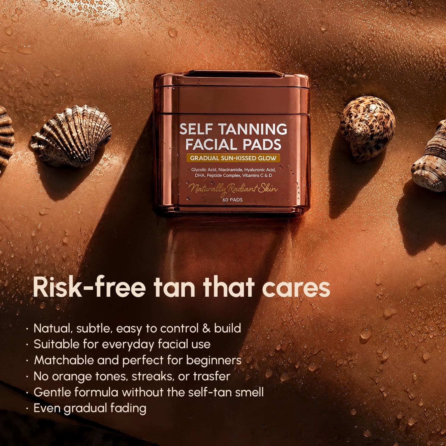 MAREE Self Tanning Facial Pads – Exfoliating Glow Pads & Tan Towels for Face & Body – Travel Size Self Tanner Wipes for Sunless Face Tanning – No Rinse Gradual Natural Fair to Medium Tan Towelettes(Brown)