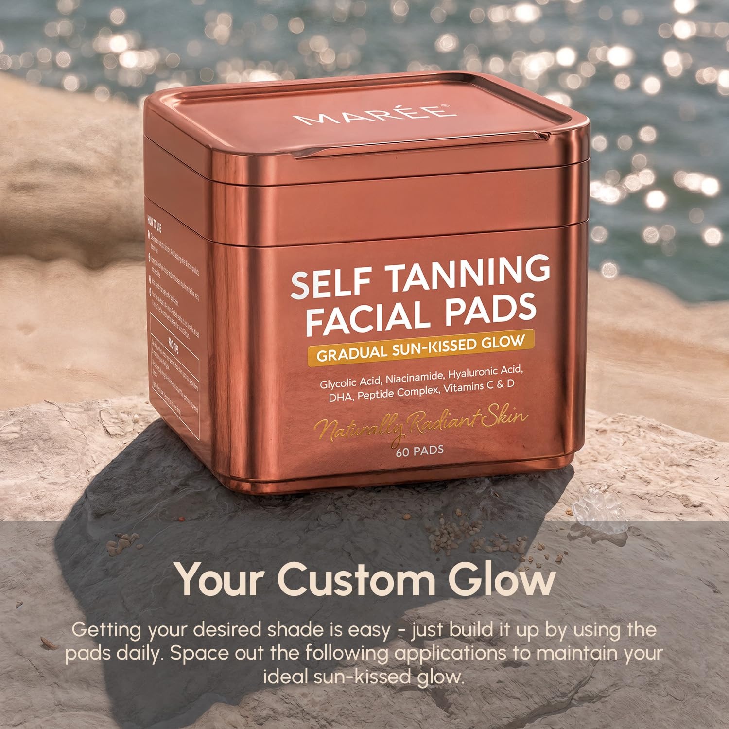 MAREE Self Tanning Facial Pads – Exfoliating Glow Pads & Tan Towels for Face & Body – Travel Size Self Tanner Wipes for Sunless Face Tanning – No Rinse Gradual Natural Fair to Medium Tan Towelettes(Brown)