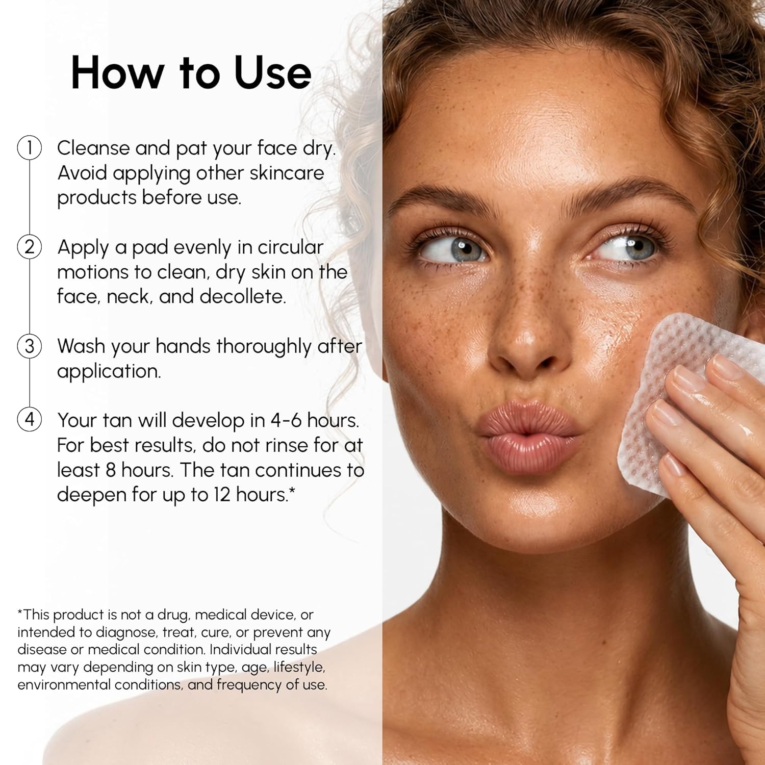 MAREE Self Tanning Facial Pads – Exfoliating Glow Pads & Tan Towels for Face & Body – Travel Size Self Tanner Wipes for Sunless Face Tanning – No Rinse Gradual Natural Fair to Medium Tan Towelettes(Brown)