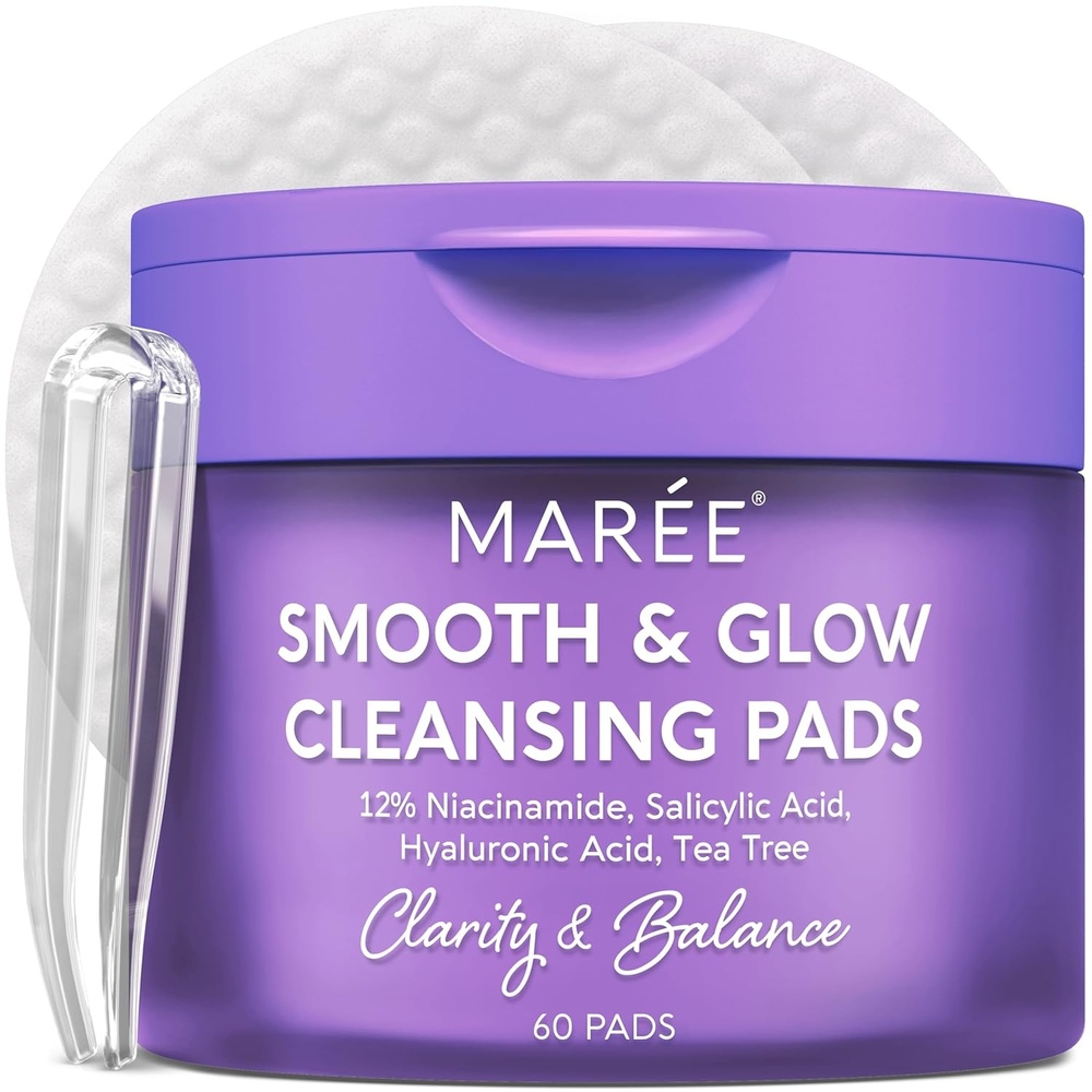 MAREE Self Tanning Facial Pads – Exfoliating Glow Pads & Tan Towels for Face & Body – Travel Size Self Tanner Wipes for Sunless Face Tanning – No Rinse Gradual Natural Fair to Medium Tan Towelettes(Purple)