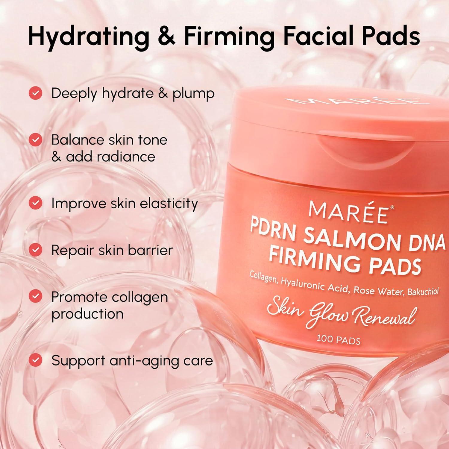 MAREE Hyaluronic Acid Toner Pads – Hydrating Face Wipes for Women Cleansing – Zero Pore Toning Brightening Exfoliating Face Pads – Pore Reducer Facial Peels – Acne Treatment Device(Salmon)