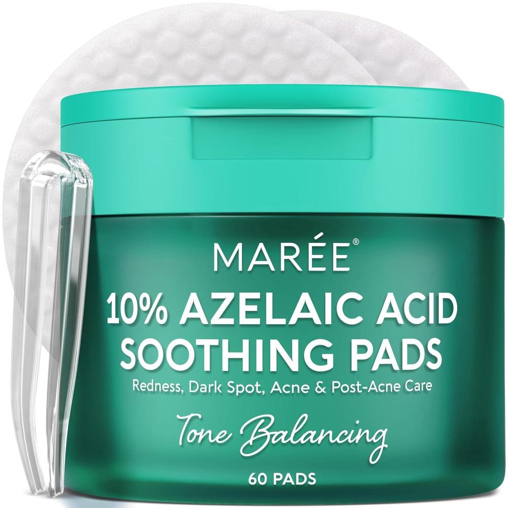 MAREE Glycolic Acid Pads – Toner Pads for Face Cleansing – Exfoliating Pad with Tea Tree Oil, Salicylic Acid & Vitamins E, B3, B5 – Acne Clearing, Skin Pore Resurfacing & Radiance Device – 80 Count(Azelaic Pads)