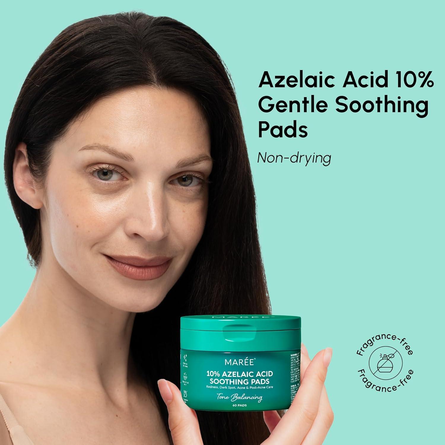 MAREE Glycolic Acid Pads – Toner Pads for Face Cleansing – Exfoliating Pad with Tea Tree Oil, Salicylic Acid & Vitamins E, B3, B5 – Acne Clearing, Skin Pore Resurfacing & Radiance Device – 80 Count(Azelaic Pads)