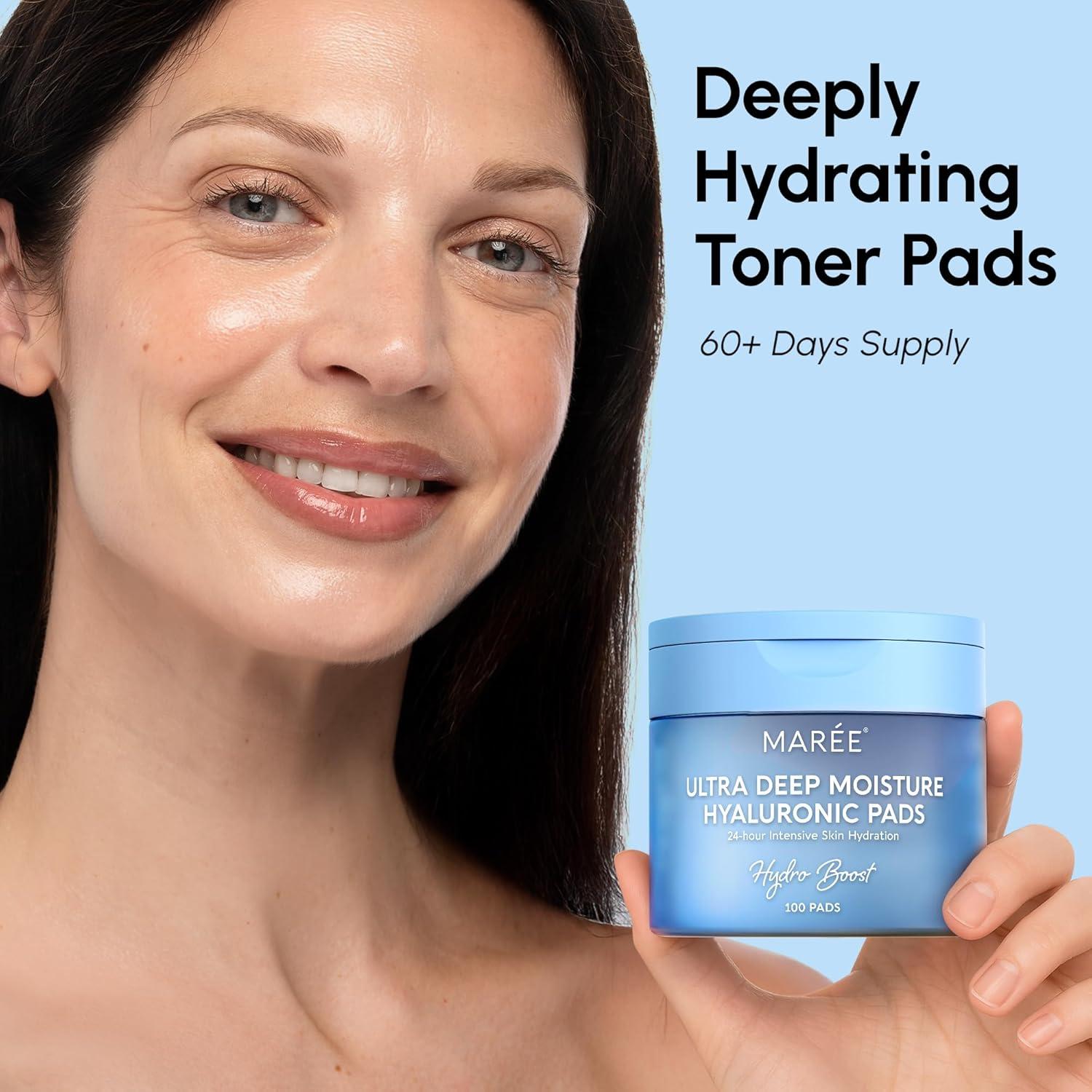 MAREE Hyaluronic Acid Toner Pads – Hydrating Face Wipes for Women Cleansing – Zero Pore Toning Brightening Exfoliating Face Pads – Pore Reducer Facial Peels – Acne Treatment Device(Sky Blue)