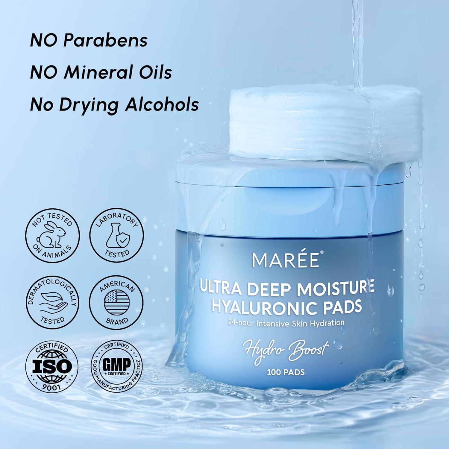 MAREE Hyaluronic Acid Toner Pads – Hydrating Face Wipes for Women Cleansing – Zero Pore Toning Brightening Exfoliating Face Pads – Pore Reducer Facial Peels – Acne Treatment Device(Sky Blue)