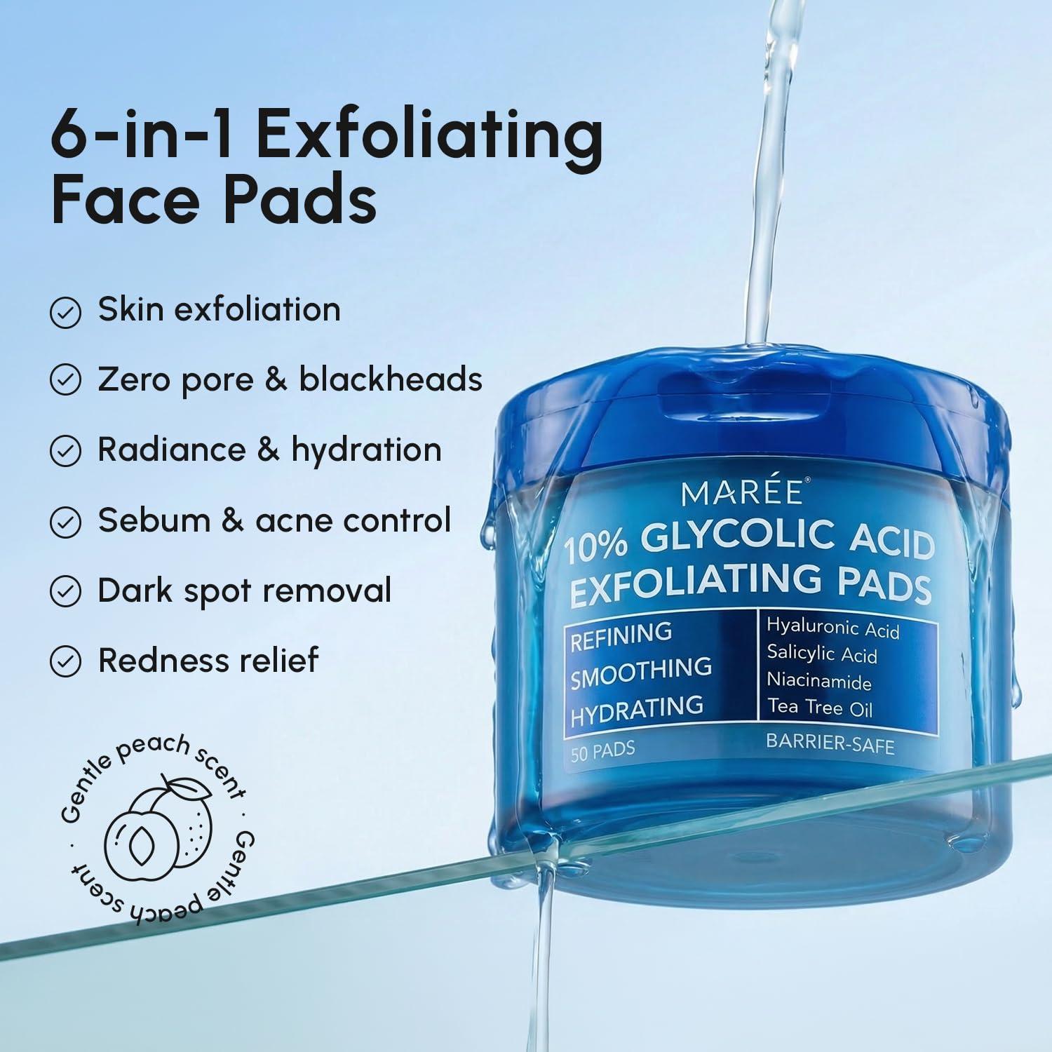 MAREE Hyaluronic Acid Toner Pads – Hydrating Face Wipes for Women Cleansing – Zero Pore Toning Brightening Exfoliating Face Pads – Pore Reducer Facial Peels – Acne Treatment Device(Dark Blue)