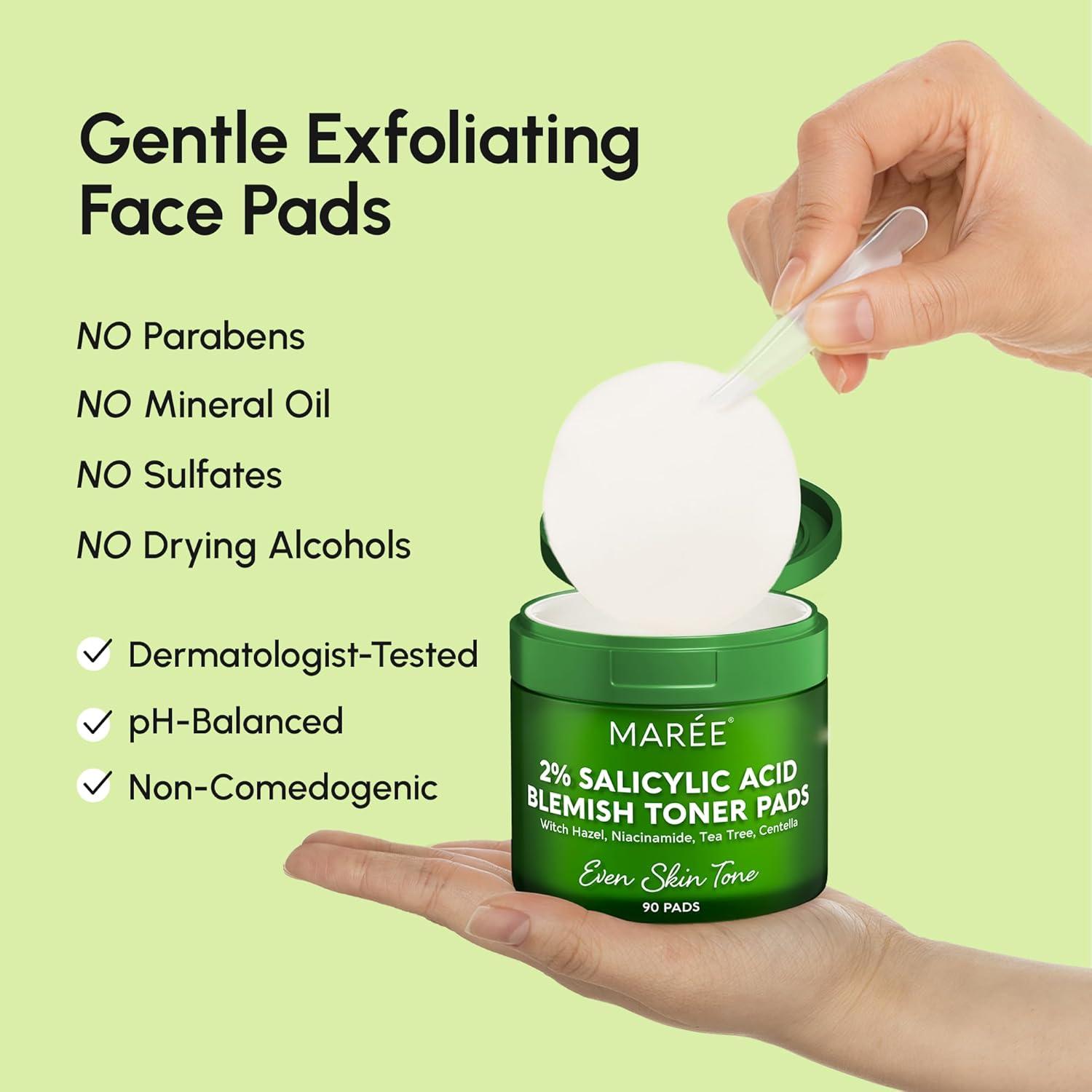 MAREE Hyaluronic Acid Toner Pads – Hydrating Face Wipes for Women Cleansing – Zero Pore Toning Brightening Exfoliating Face Pads – Pore Reducer Facial Peels – Acne Treatment Device(Green)