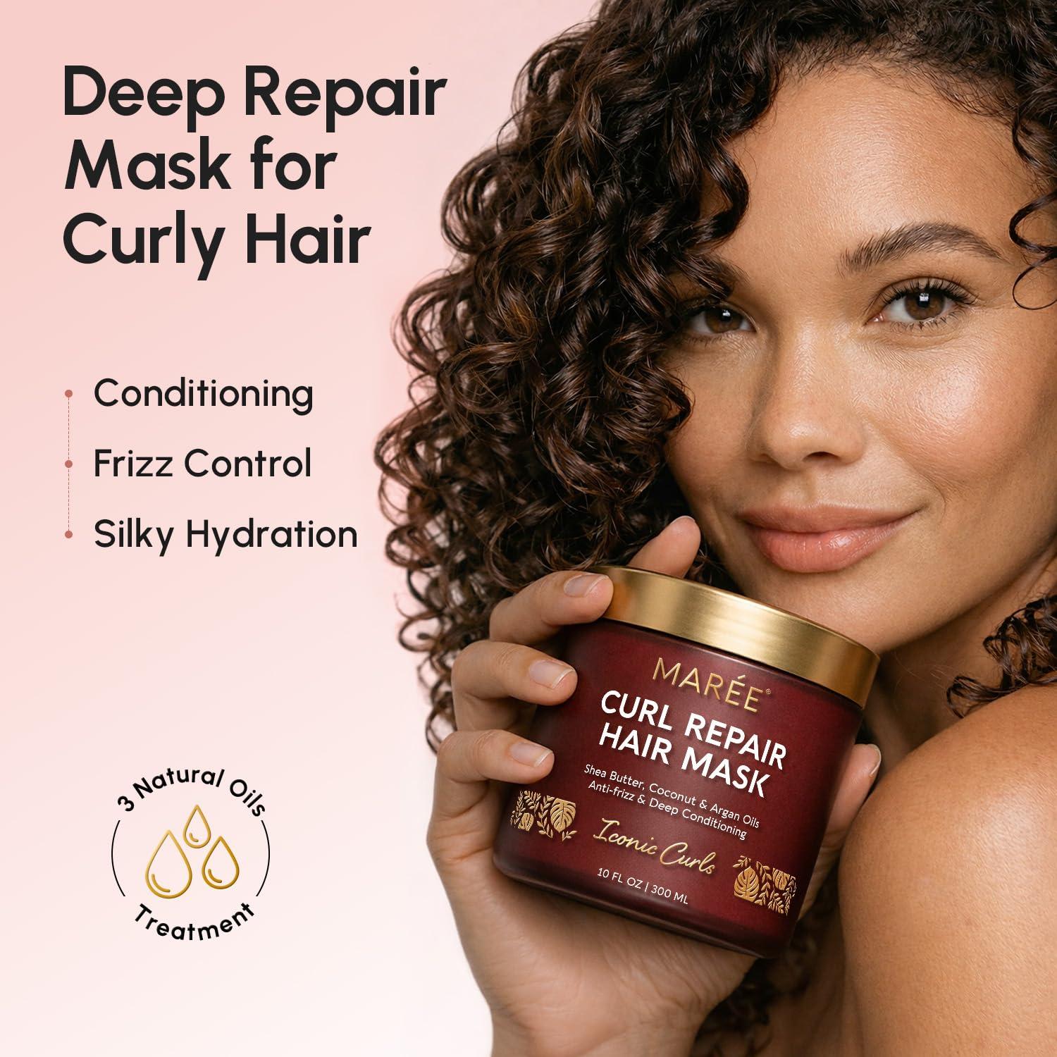 MAREE Curl Repair Hair Mask – Deep Conditioning Care for Damaged, Dry Curly Hair Products for Women & Men – Curl Moisturizer & Conditioner – Tratamiento Mascarilla para el Cabello Seco y Maltratado(Curly)