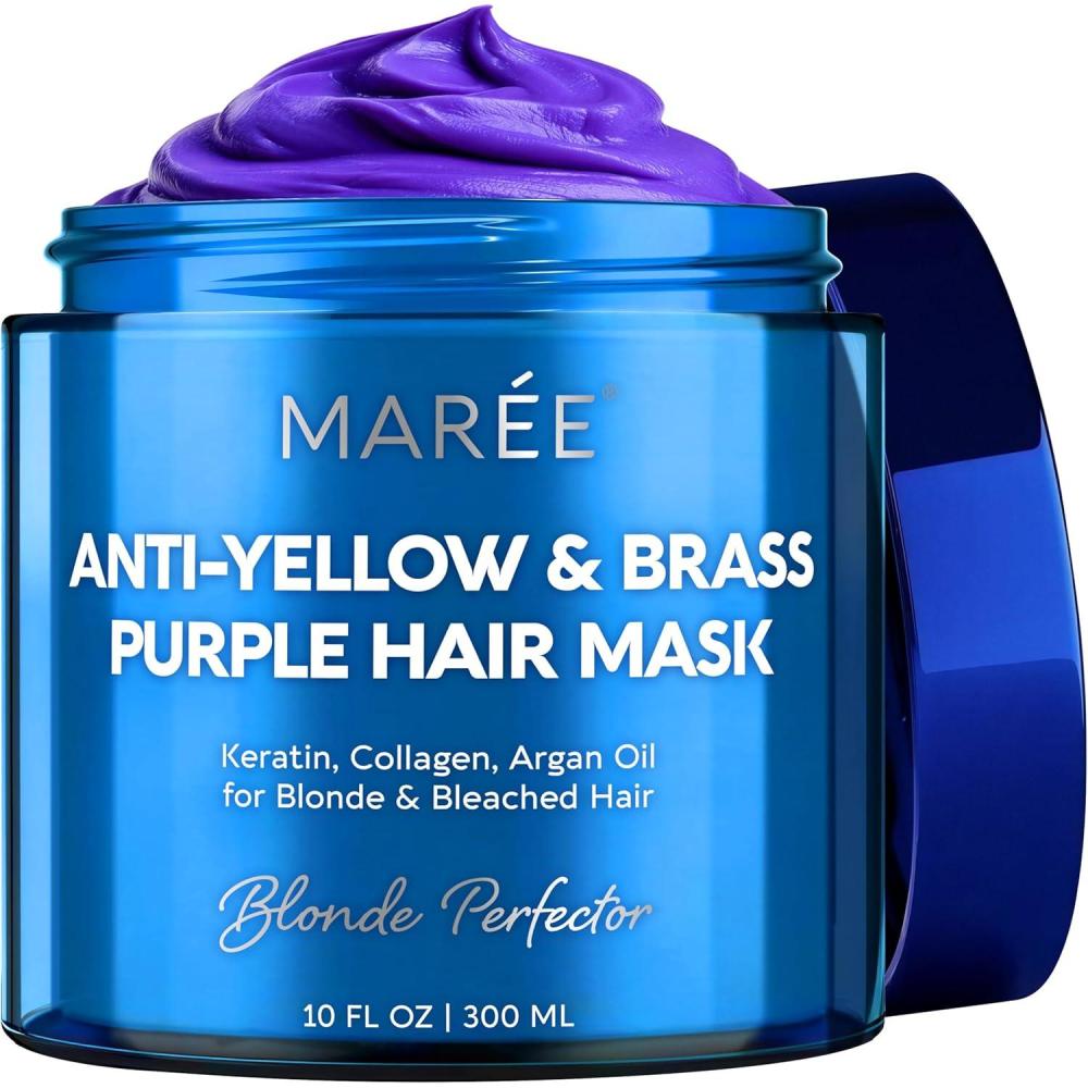 MAREE Anti Yellow Purple Hair Mask for Damaged Hair – Purple Deep Conditioner & Blonde Toner – Hydrating Deep Conditioning for Dry, Curly, Blonde, Orange, Brassy, Bleached – Mascarilla para el Cabello
