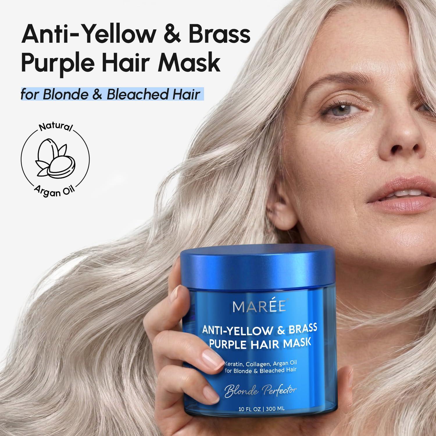 MAREE Anti Yellow Purple Hair Mask for Damaged Hair – Purple Deep Conditioner & Blonde Toner – Hydrating Deep Conditioning for Dry, Curly, Blonde, Orange, Brassy, Bleached – Mascarilla para el Cabello