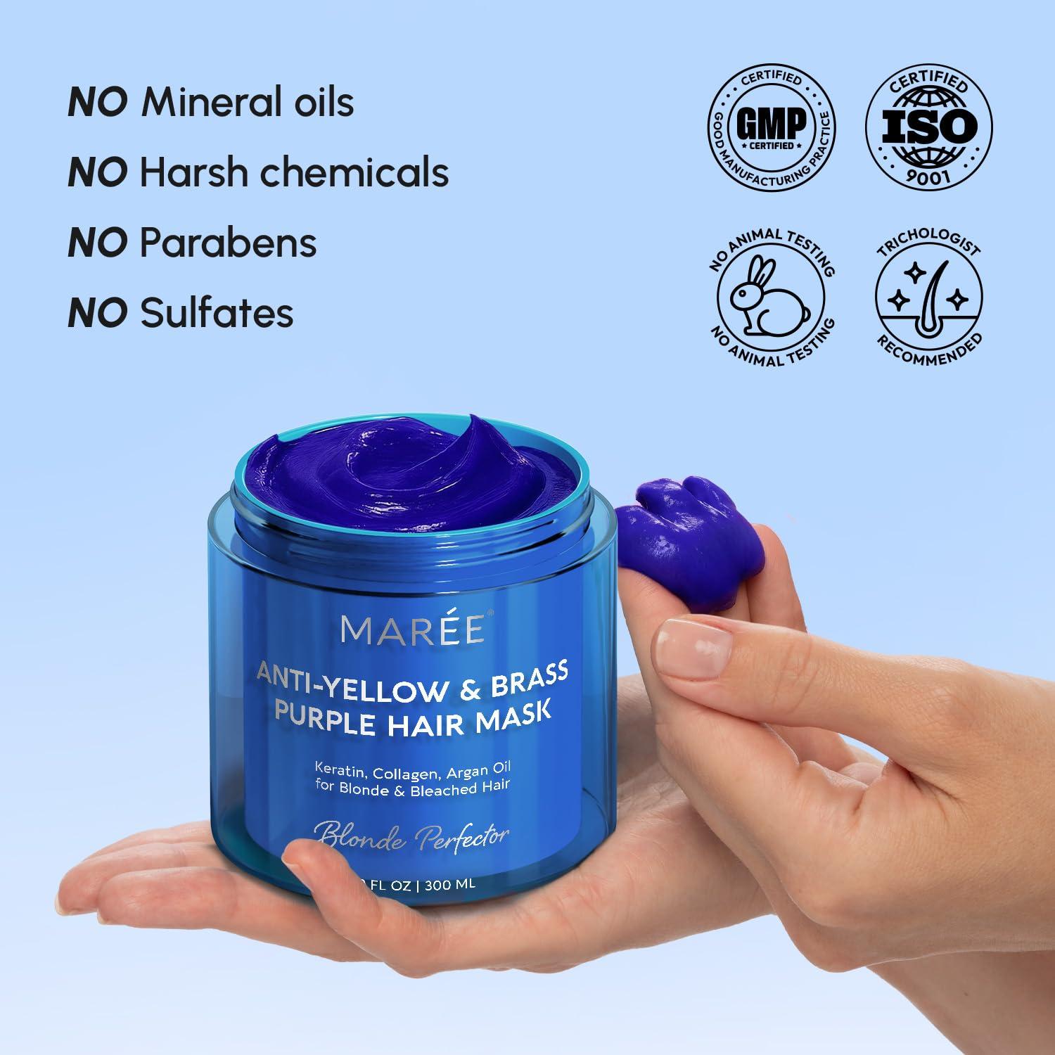 MAREE Anti Yellow Purple Hair Mask for Damaged Hair – Purple Deep Conditioner & Blonde Toner – Hydrating Deep Conditioning for Dry, Curly, Blonde, Orange, Brassy, Bleached – Mascarilla para el Cabello
