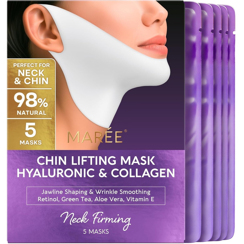 MAREE V Line Lifting Mask with PDRN Salmon DNA – Deep Collagen Face Mask for Women – Jawline Shaper Facial Masks with Retinol – Tightening & Firming Neck Lift Tape – Double Chin Strap for Face Lift(Purple)