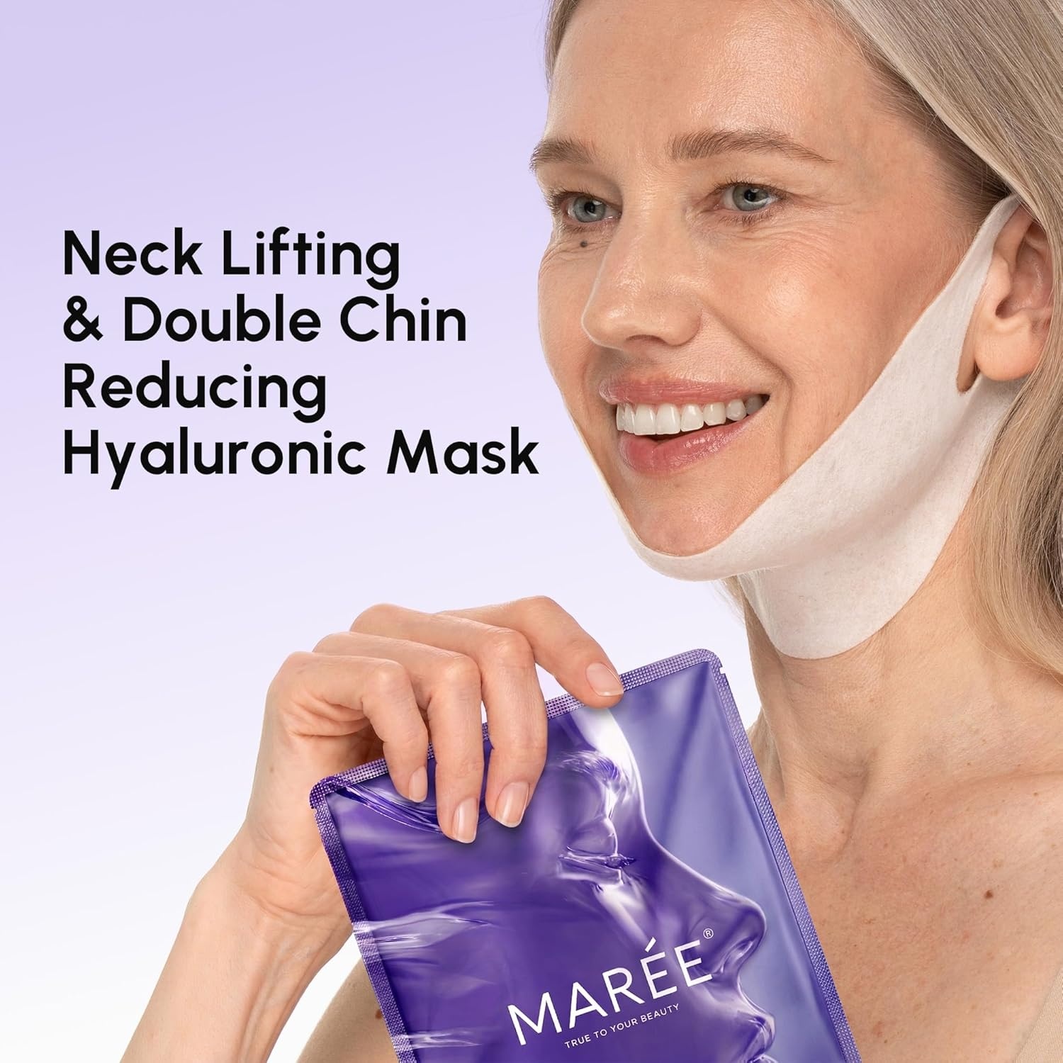 MAREE V Line Lifting Mask with PDRN Salmon DNA – Deep Collagen Face Mask for Women – Jawline Shaper Facial Masks with Retinol – Tightening & Firming Neck Lift Tape – Double Chin Strap for Face Lift(Purple)